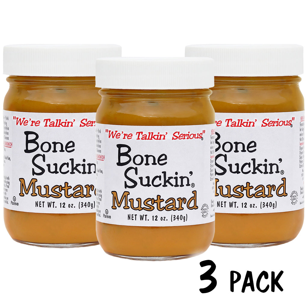 Bone Suckin'® Salmon Mustard Sauce - Bone Suckin' Mustard, 12 oz in Glass Bottle - Gourmet Mustard, Sweet & Tangy With Creamy Texture, Gluten-Free, Non-GMO, No HFCS, Kosher, Perfect for Hot Dogs, Brats, Sandwiches, Cheese, Seafood,  3 Jars