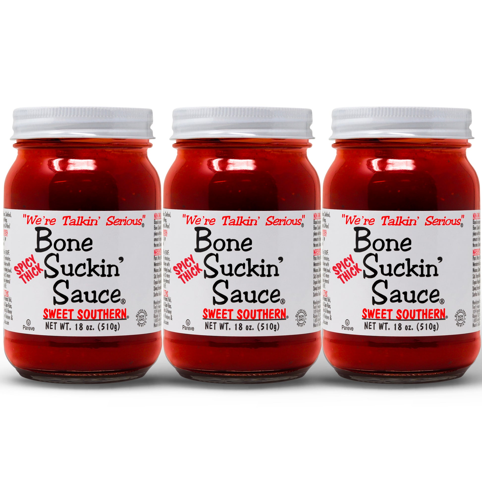 Love the flavor of Spicy Bone Suckin' Sauce®, but want something that will really stick to your ribs? We are pleased to offer our Bone Suckin' Spicy Thick Sweet Southern Sauce®. Elevate your barbecue experience with our sweet, tangy, tomato-based Barbecue Sauce, Bone Suckin' Sauce®. This thicker, spicier version of Bone Suckin' Sauce® delivers a one-of-a-kind blend of hot, tangy & sweet flavors. Ideal for marinating meats from land & sea.