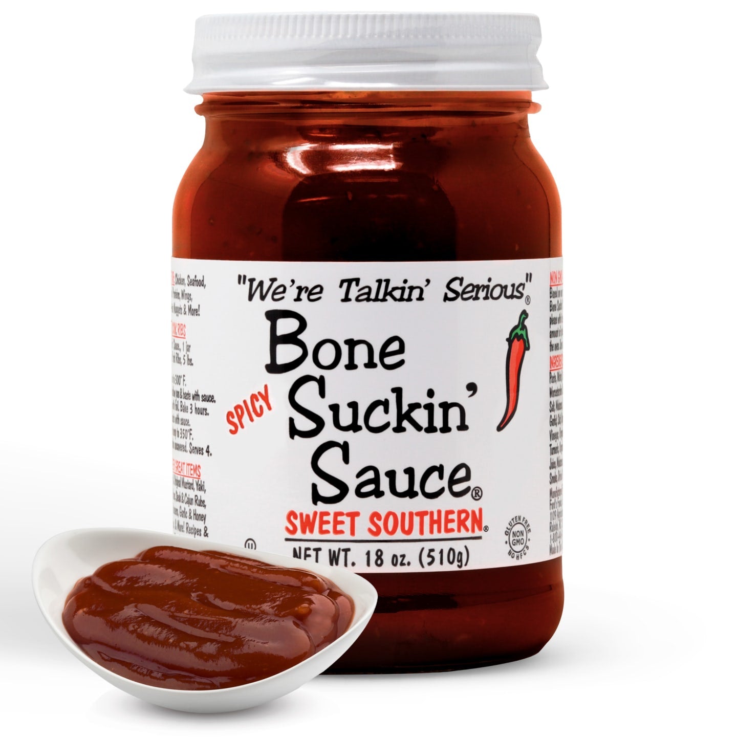 Bone Suckin' Sauce® Spicy Sweet Southern® BBQ Sauce - We took the Original Bone Suckin' Sauce® and added a bit of cayenne pepper to get an amazing flavor and heat with the Spicy Bone Suckin' Sauce®. Spicy Bone Suckin' Sauce® is great for grilling, wings, BBQ chicken and a whole lot more! It is not too hot.