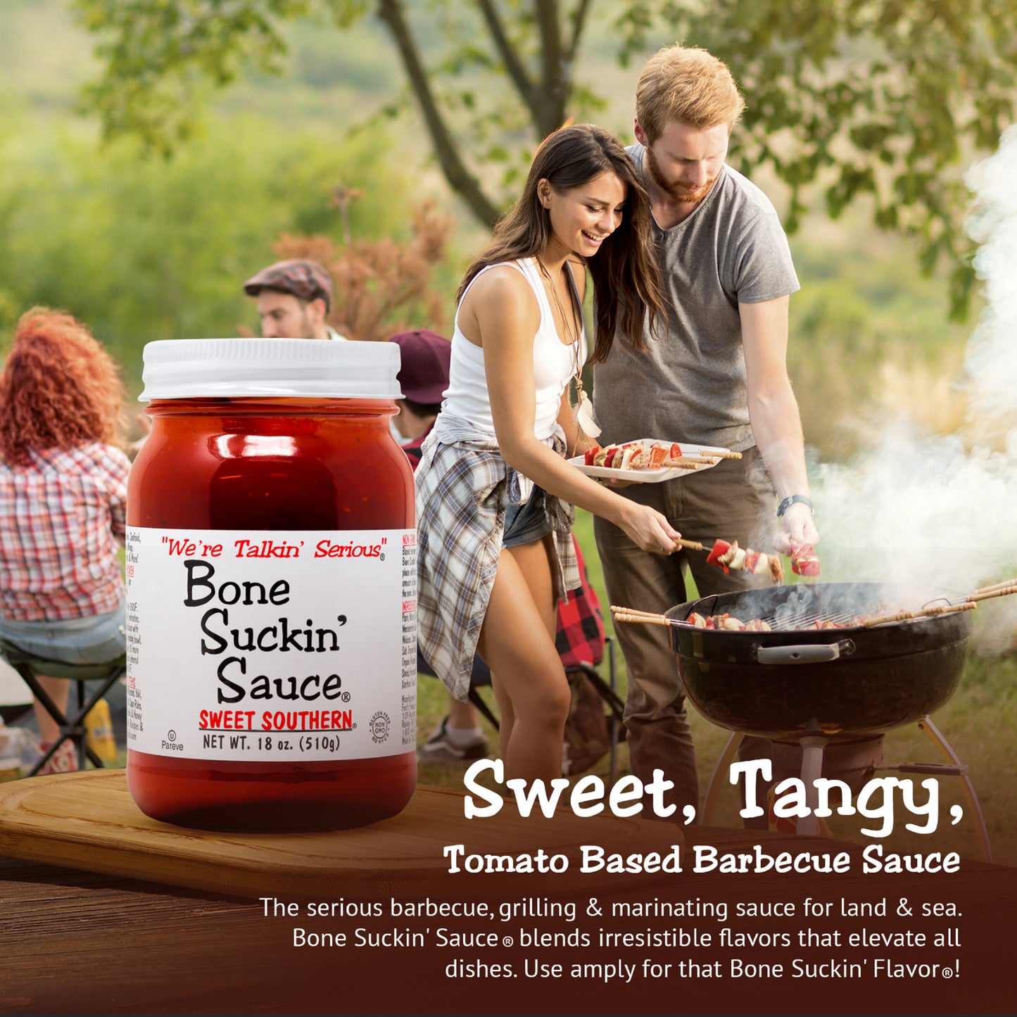 Bone Suckin' Sauce®, Sweet Southern® 18 oz., Based on our award winning family recipe, our Bone Suckin’ Sauce®, Sweet Southern® is guaranteed to please with its sweetness, flavor & just the right amount of spices. Great for grilling & using in the oven. Use amply for that Bone Suckin’ Flavor®!