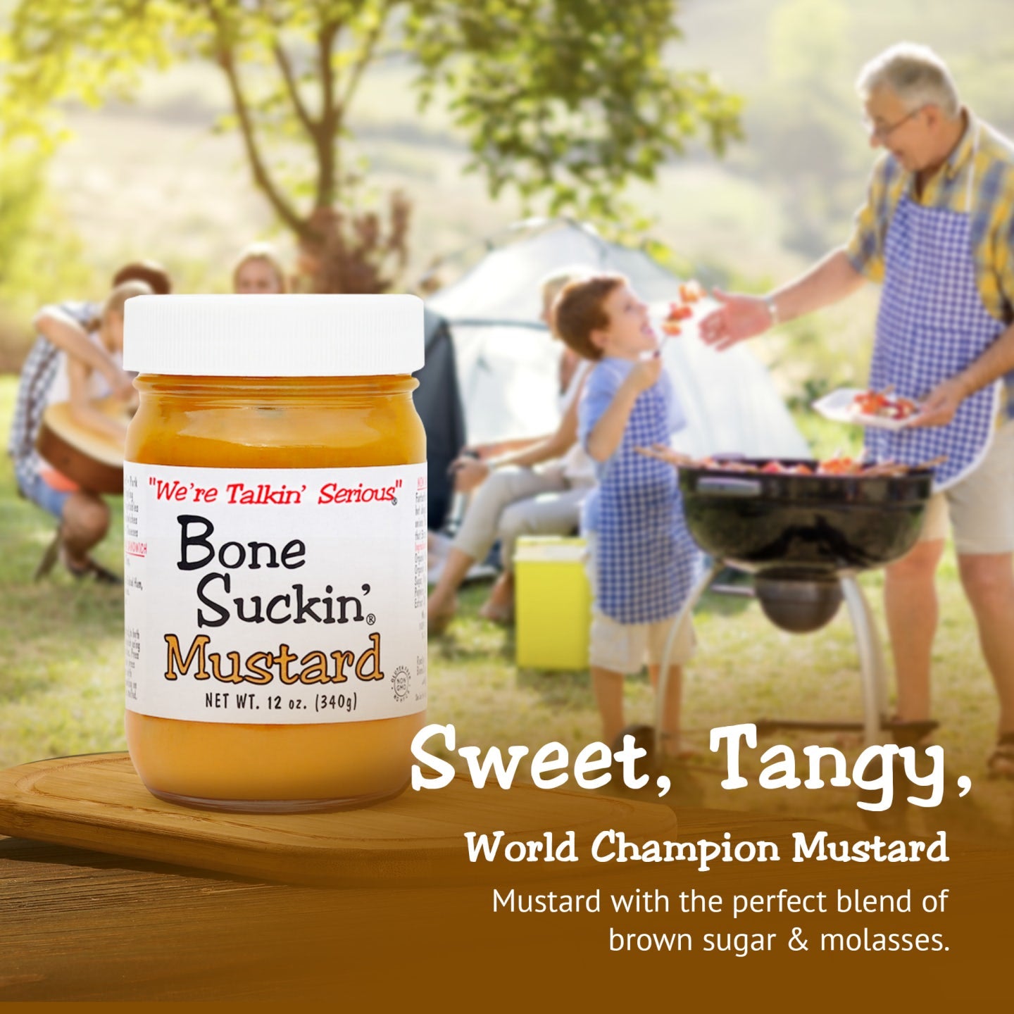 Bone Suckin' Mustard, 12 oz in Glass Bottle - Gourmet Mustard, Sweet & Tangy With Creamy Texture, Gluten-Free, Non-GMO, No HFCS, Kosher, Perfect for Hot Dogs, Brats, Sandwiches, Cheese, Seafood