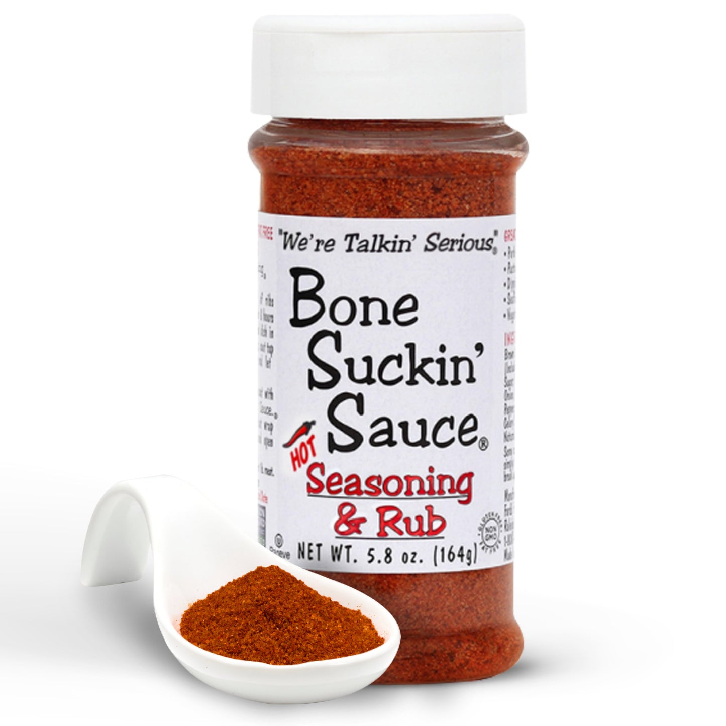 Bone Suckin' Hot Seasoning & Rub, 5.8 Oz Grilling Rubs, Dry Pork Rub, Gluten Free, Non-GMO, Kosher, Great on Ribs, Pork, Beef, Chicken, Seafood, Pasta, Vegetables & Even Popcorn! No Msg!