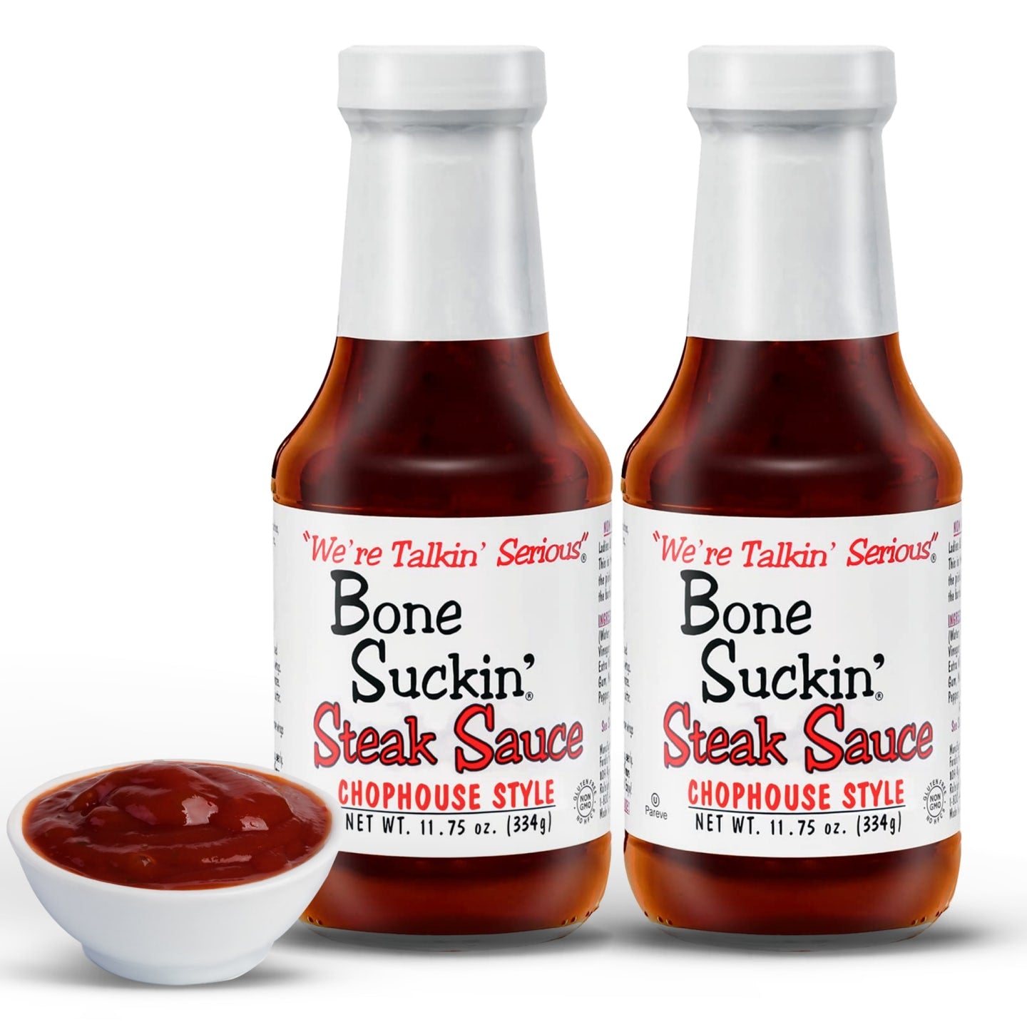 Bone Suckin'® Steak Sauce, Chophouse Style 2 pack - Bone Suckin' Steak Sauce, 11.75 oz Glass Bottle, For Steaks, Burgers, Meatloaf, Pork Chops & Chicken - Tangy, Savory, Light Smoke Flavor With Bits Of Onion & Garlic - Gluten Free, Non-GMO, Kosher, 2 Pc