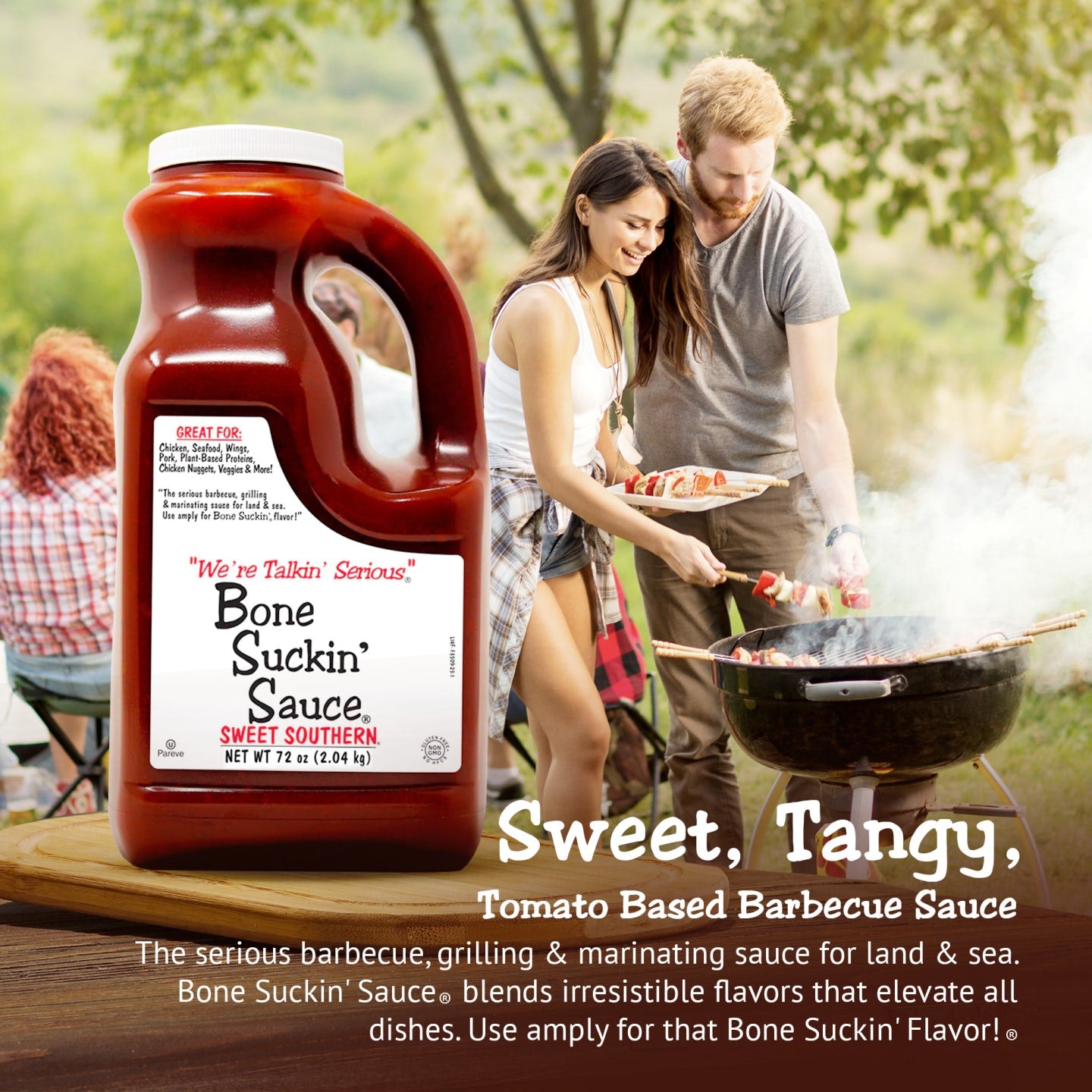 Bone Suckin' Sauce®, Sweet Southern® 72 oz. Based on our award winning family recipe, our Bone Suckin’ Sauce®, Sweet Southern™ is guaranteed to please with its sweetness, flavor & just the right amount of spices. Great for grilling & using in the oven. Use amply for that Bone Suckin’ Flavor!