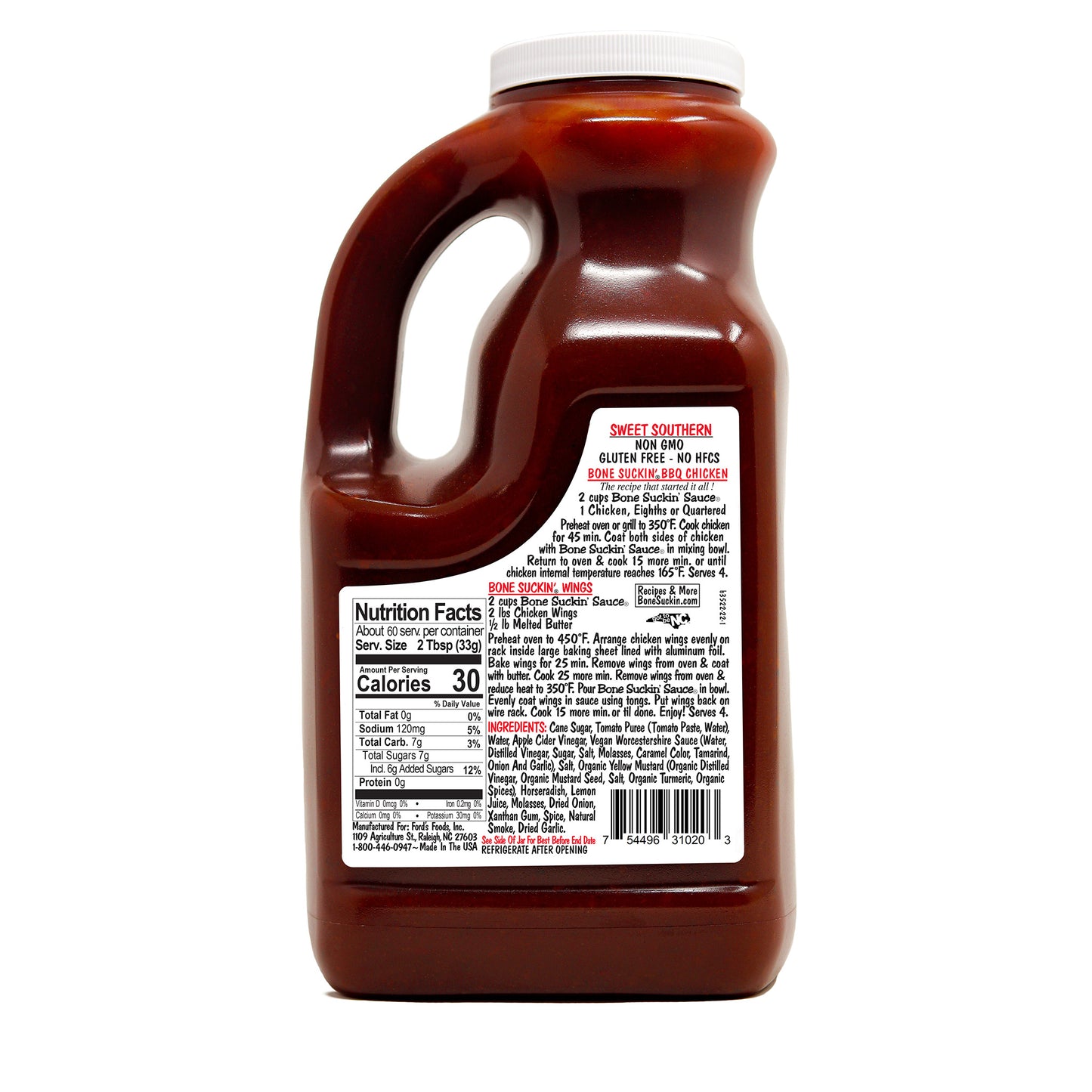 Bone Suckin' Sauce®, Sweet Southern® 72 oz. Based on our award winning family recipe, our Bone Suckin’ Sauce®, Sweet Southern™ is guaranteed to please with its sweetness, flavor & just the right amount of spices. Great for grilling & using in the oven. Use amply for that Bone Suckin’ Flavor!