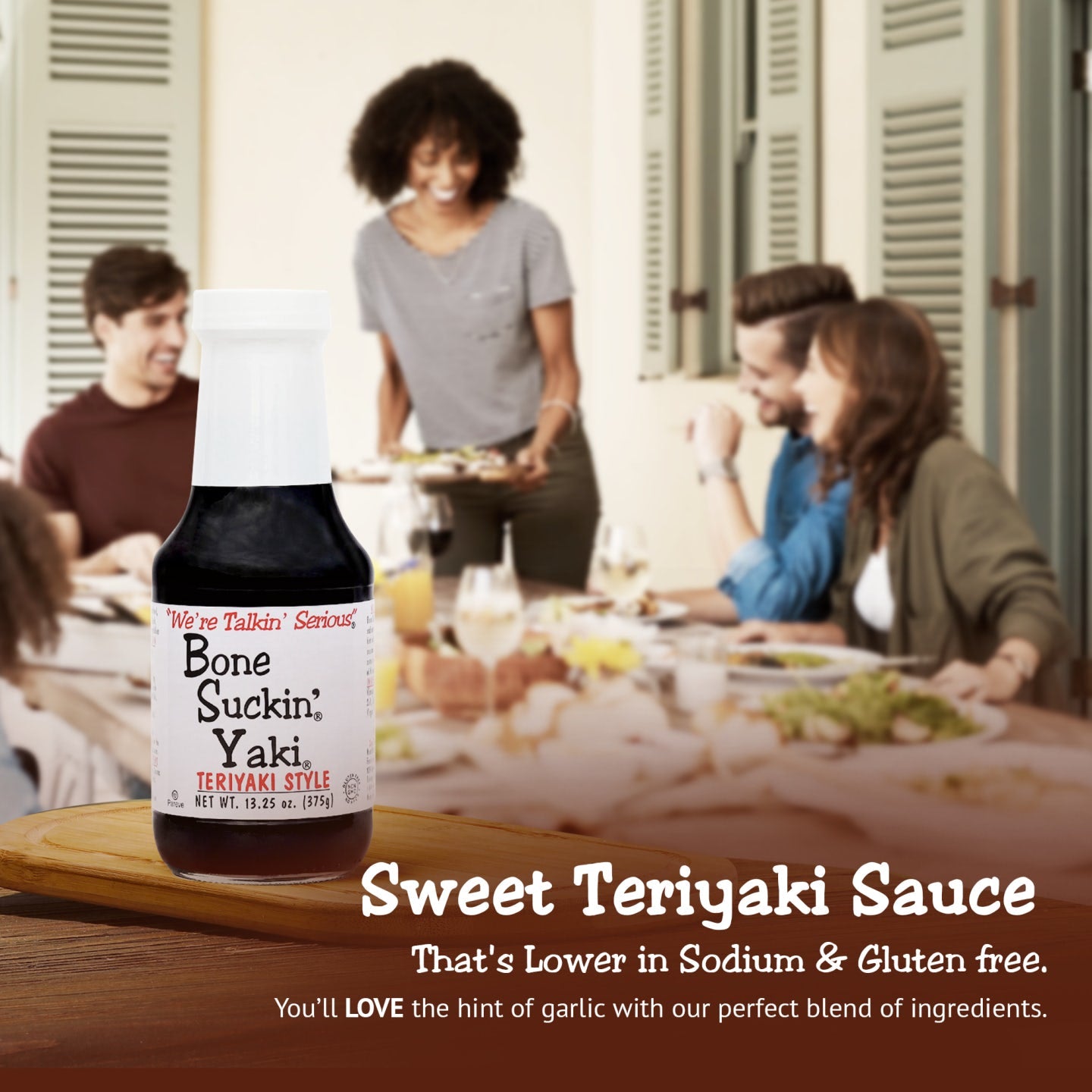 Bone Suckin' Yaki Teriyaki Style - 13.25 oz in Glass Bottle. For Pork Tenderloin, Salmon, Thin Cut Steaks, Stir Fry - Made w/ Tamari Soy Sauce, Balsamic Vinegar & Olive Oil. Non-Gmo, Gluten Free, No High Fructose Corn Syrup, Kosher Certified, Pareve, Dairy Free, 3rd Party Verified, Glass Bottles