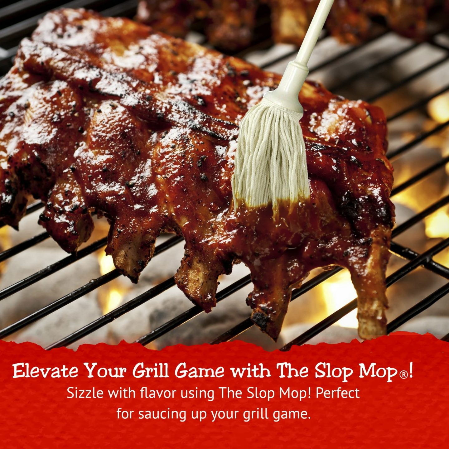 The Slop Mop- The ONLY basting tool for the serious Chef! Only fifteen inches between you & the grill. Close enough to control the flavor, yet far enough away to save your eyebrows. Just dip your "Slop Mop" into a jar of Bone Suckin' Sauce or your favorite sauce and baste until you get the desired coating.
