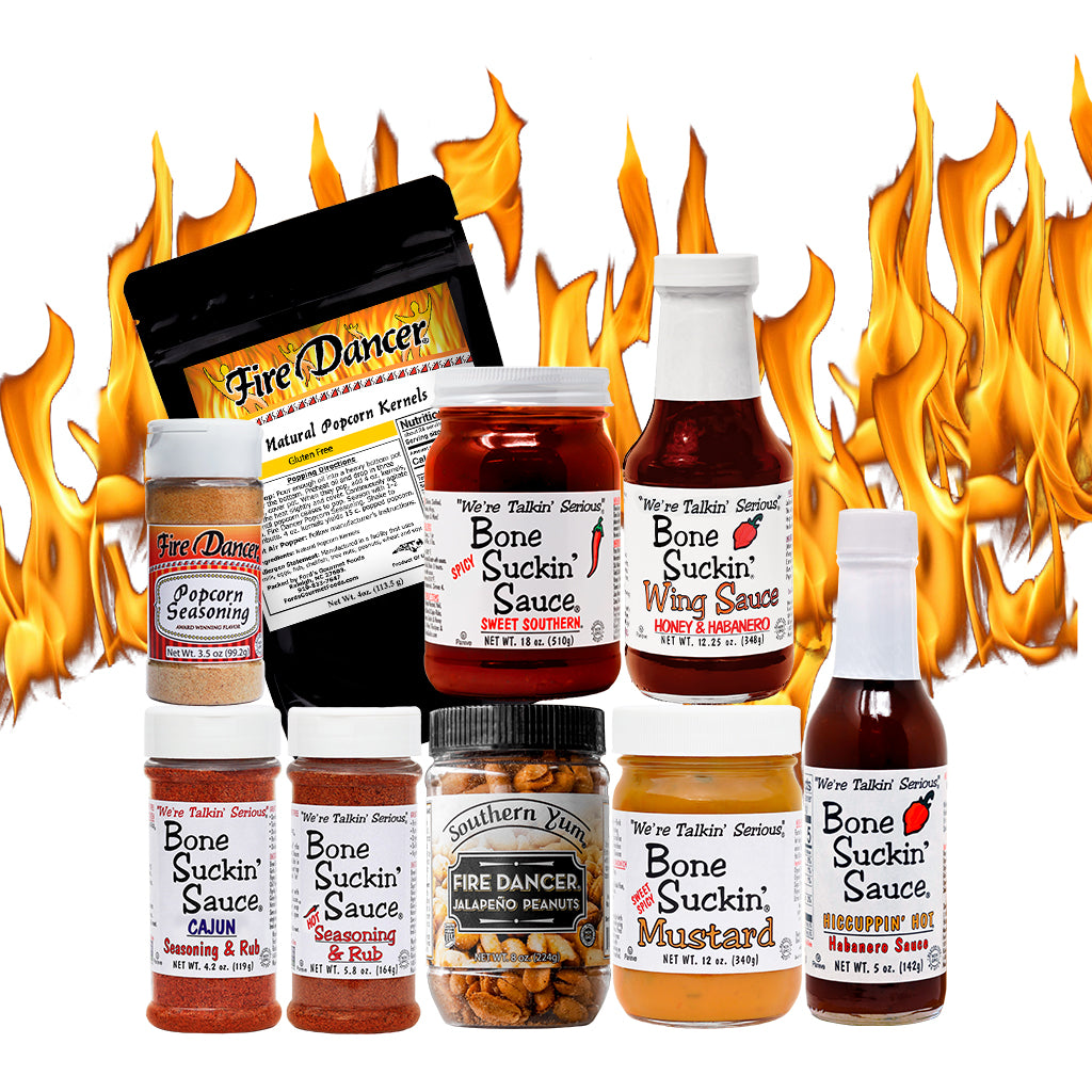 Bone Suckin'® Hot Box is an irresistible combination of heat and spice! The Bone Suckin'® Hot Box is the perfect gift for that hot-tongued friend or family member. Send one to your favorite spice lover, or save it for yourself and warm everyone from the inside with your cooking!