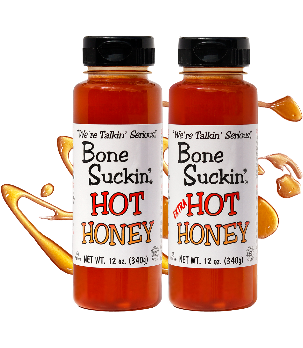 Bone Suckin' Hot Honey & Extra Hot Honey,PURE GOODNESS, NO COMPROMISES, 12 oz, 2 Pack