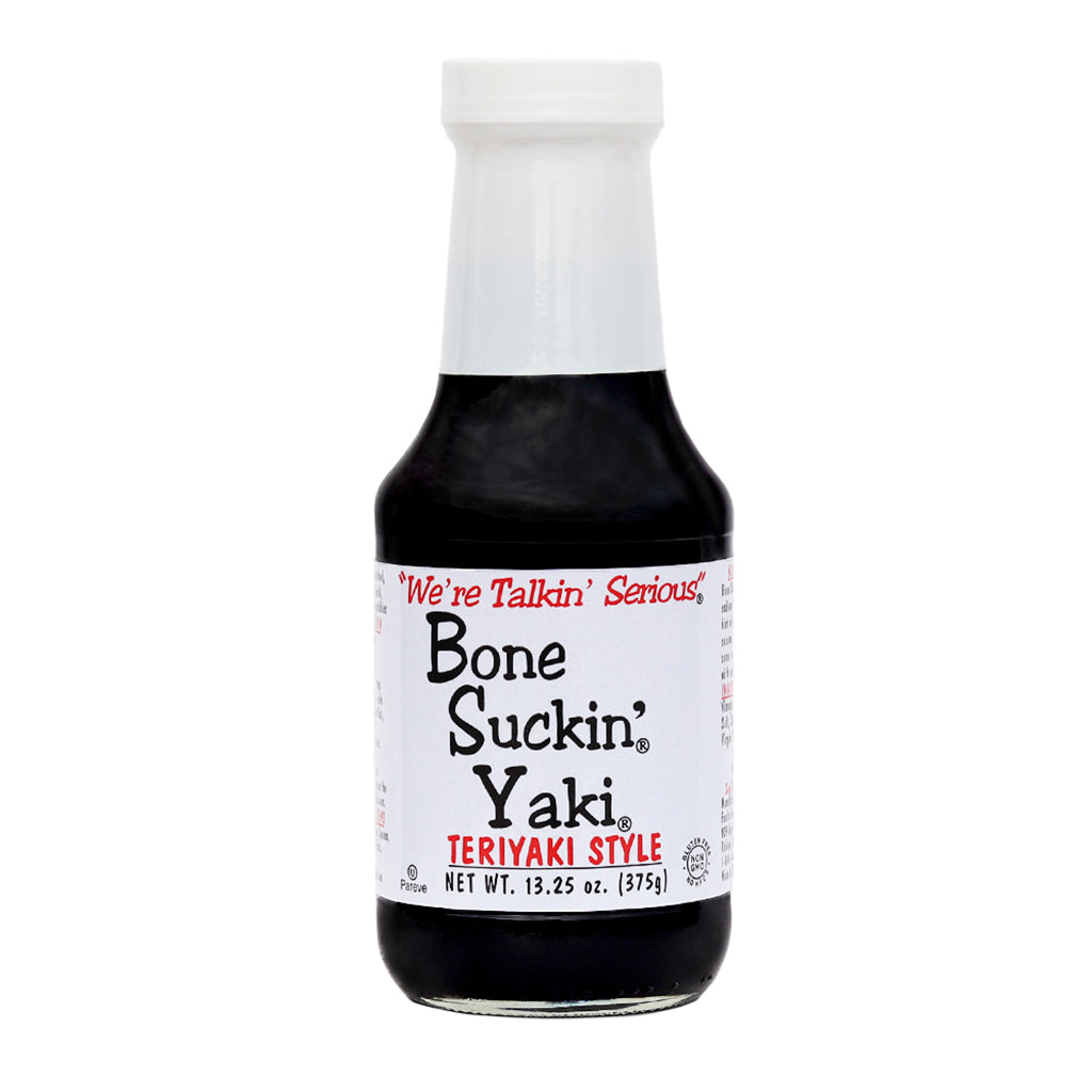 Bone Suckin'® Yaki®,Teriyaki Style, 13.25 oz.  Add a touch of Asian flair to your grilled creations with this sweet and savory teriyaki sauce, perfect for marinating meats or drizzling over grilled vegetables.