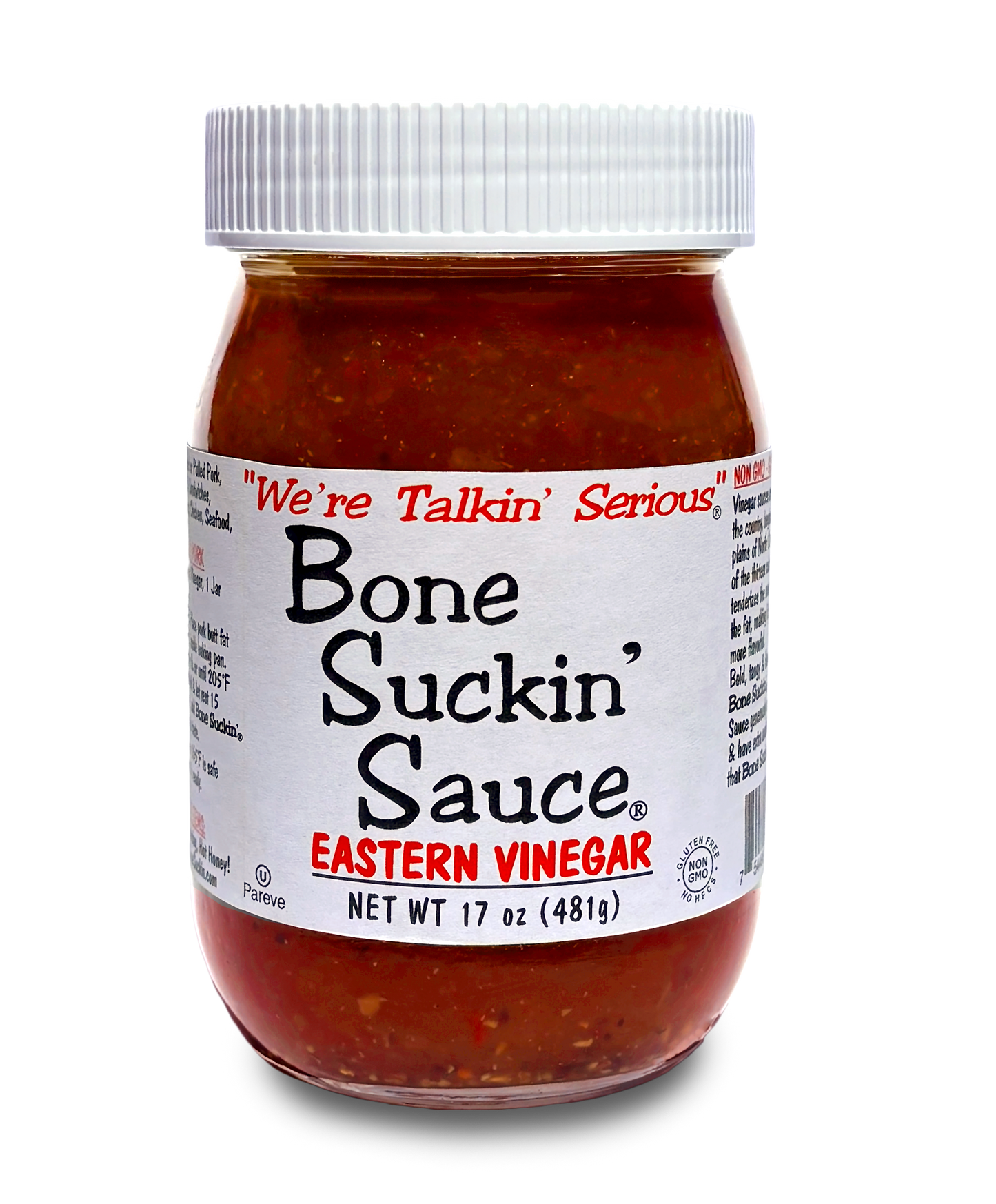 Bone Suckin' Sauce Eastern Vinegar - 17 oz in Glass Bottle, Gluten-Free, Dairy Free, Non-GMO, Kosher
