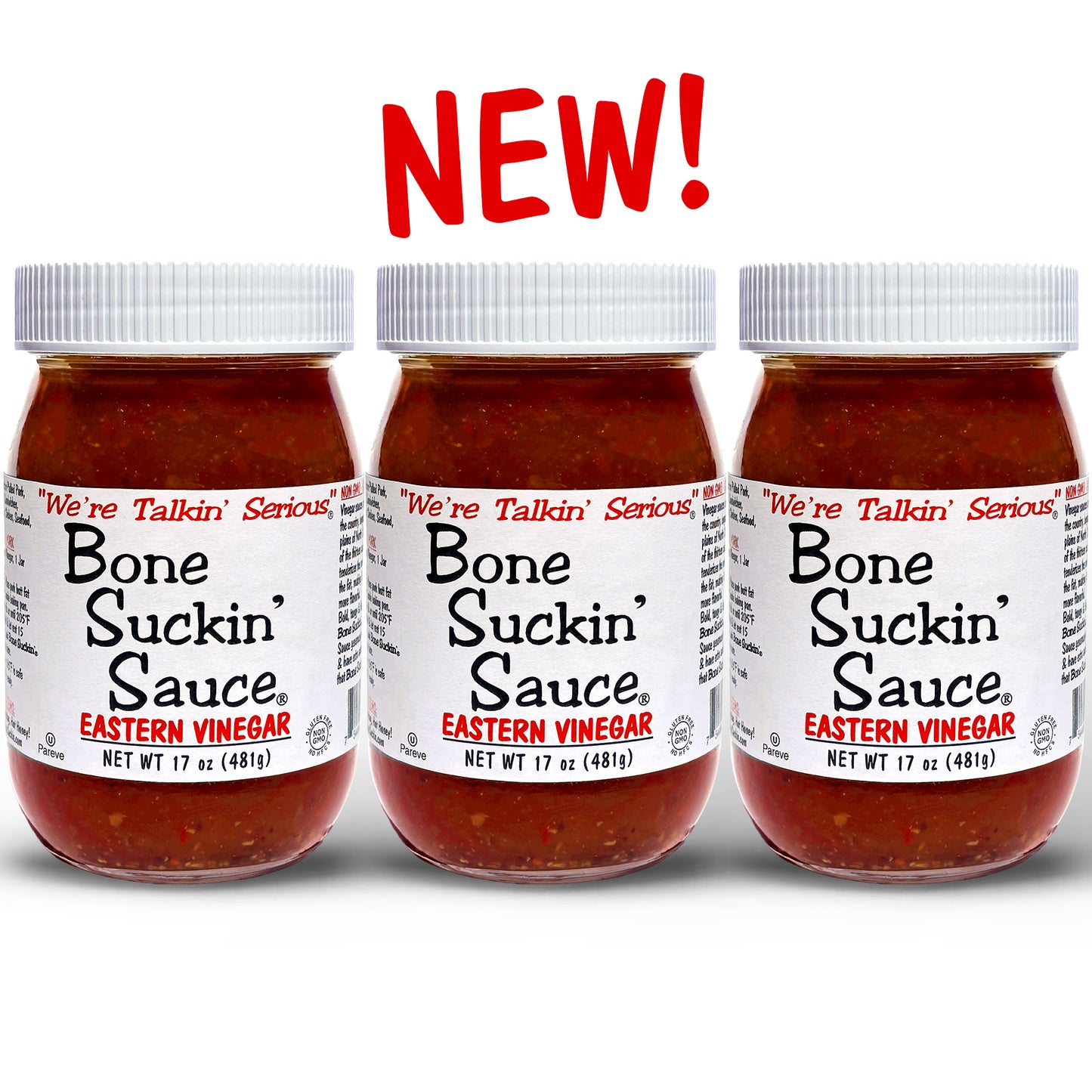 NEW Bone Suckin' Sauce Eastern Vinegar 17 oz Jars - 3 Pack