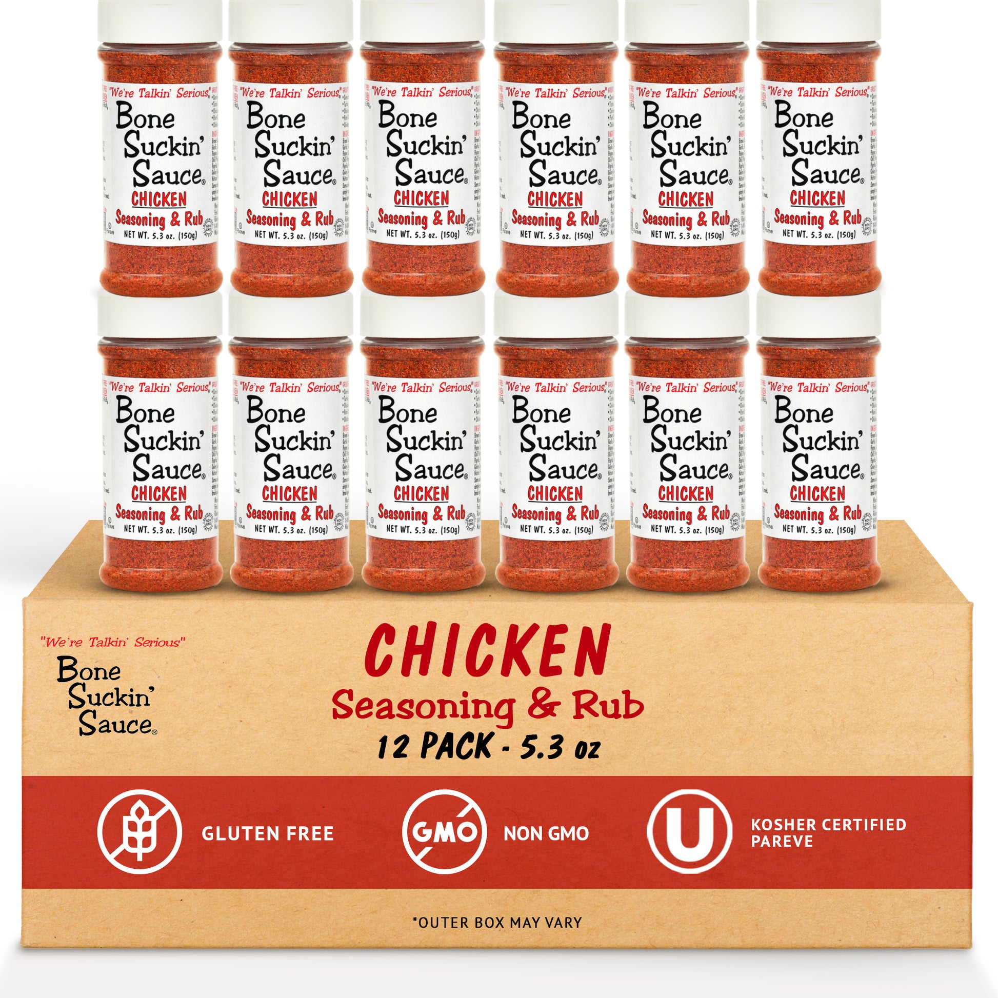 Bone Suckin' Chicken Seasoning & Rub. Garlic and sage come to the forefront of our poultry blend. It's versatile enough to be used on anything.