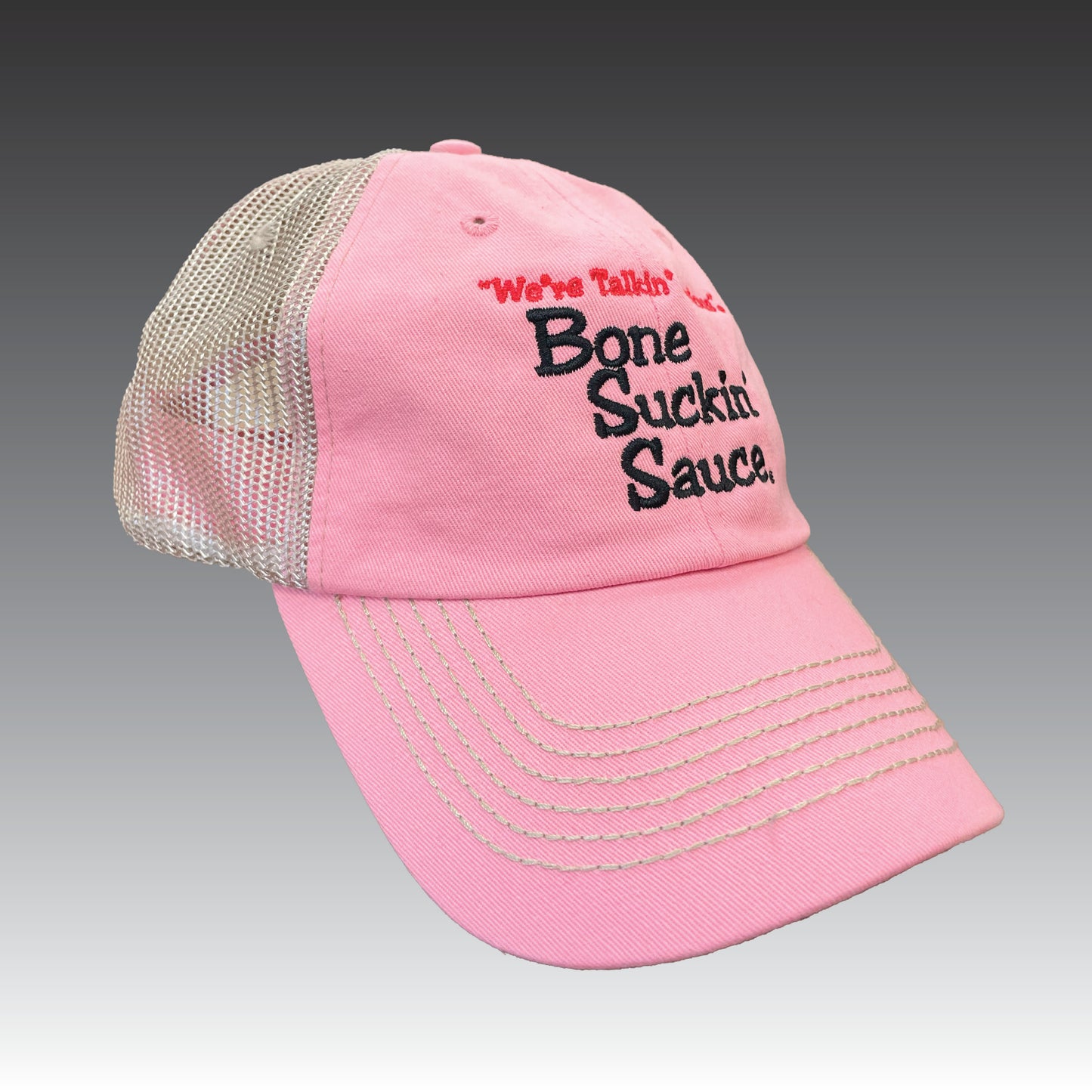 pink bone suckin' Sauce hat with back mesh