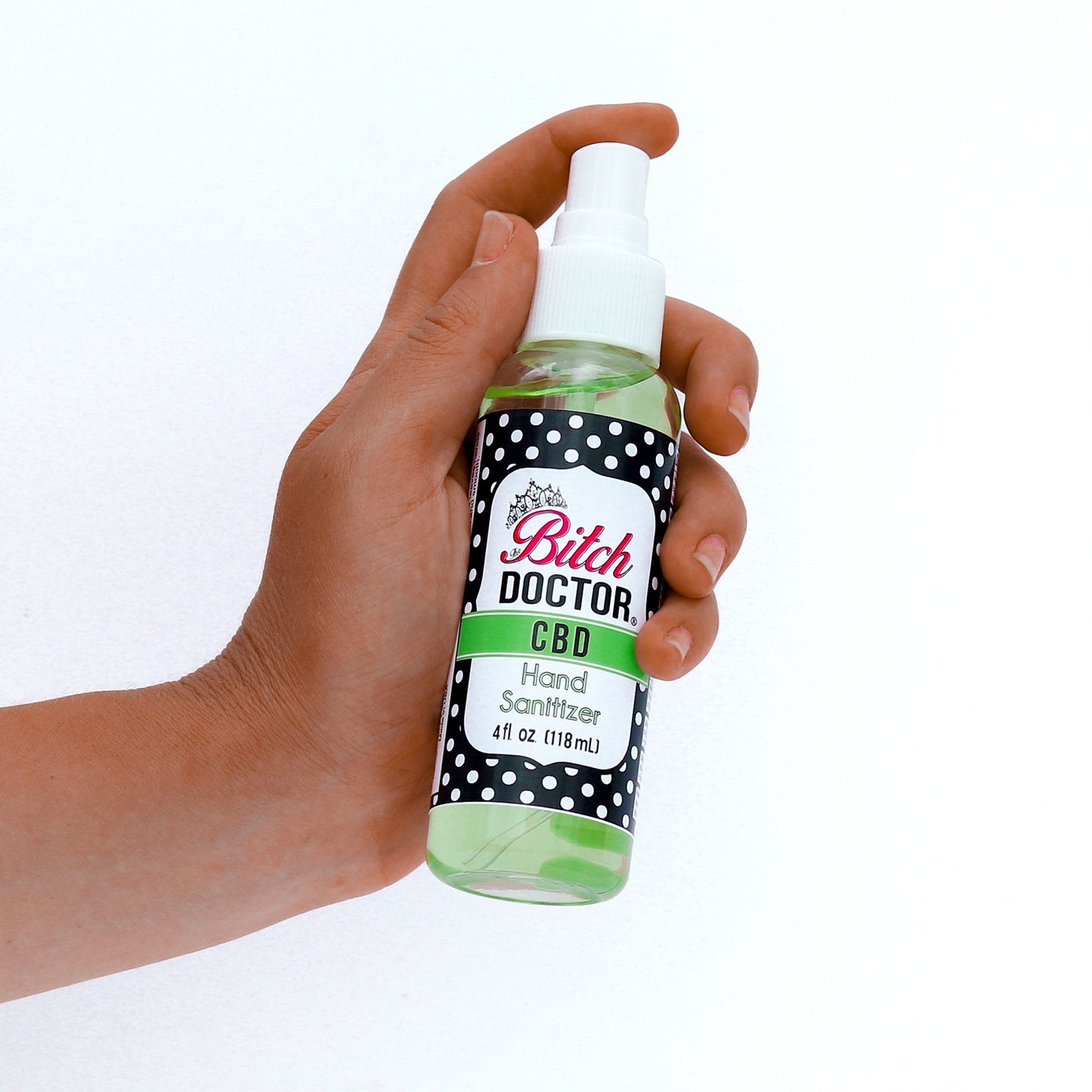The Bitch Doctor CBD Spray Sanitizer. Spraying Sanitizer Bottle