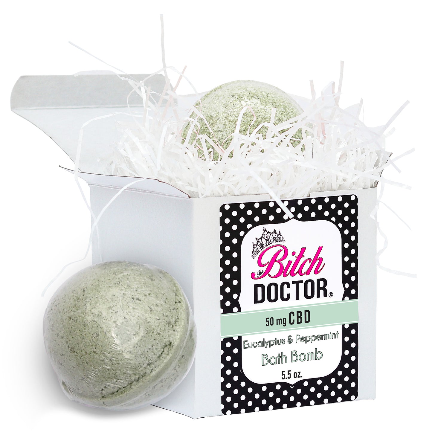 The Bitch Doctor CBD Bath Bomb. Eucalyptus & Peppermint Scent
