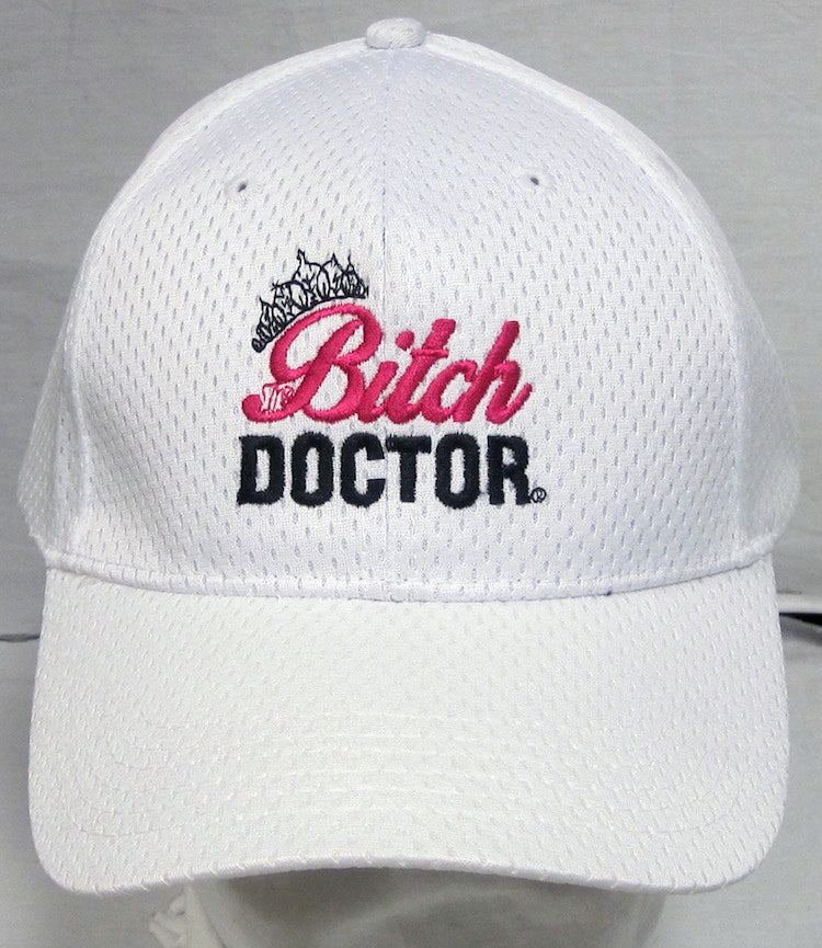 Bitch Doctor mesh cap, White Cap, Pink & Black Bitch Doctor Logo