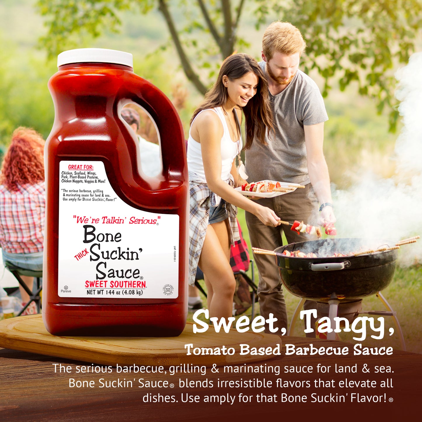 Bone Suckin' Sauce Sweet Southern Thick 144oz - Tomato based Barbeque Sauce - The serious barbecue, grilling & marinating sauce for land & sea. Bone Suckin' Sauce blends irresistible flavors that elevate all dishes. Use amply for that Bone Suckin' Flavor!