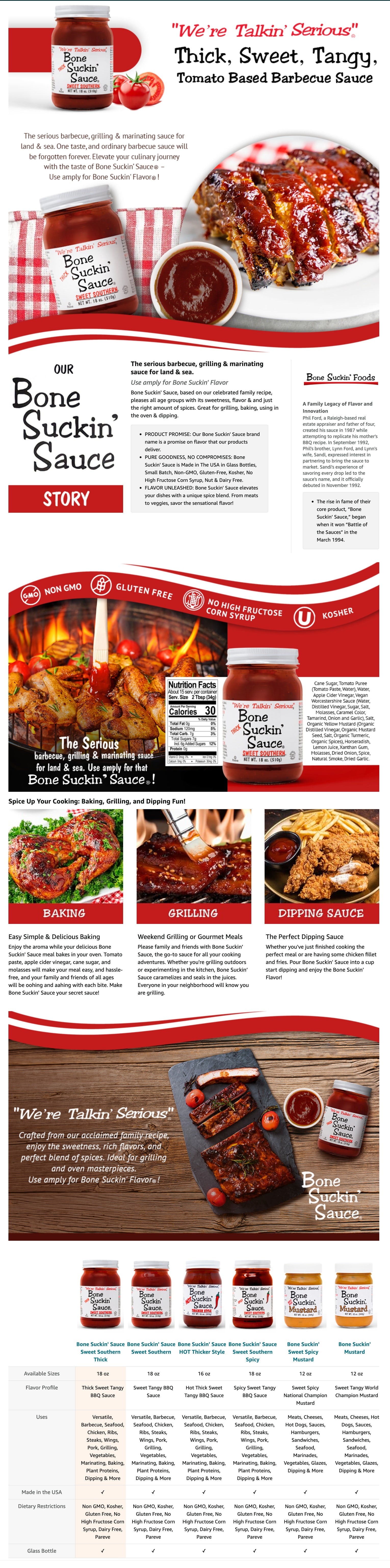 Bone Suckin' Sauce®, Sweet Southern® Thick, 18 oz. Love the flavor of Bone Suckin’ Sauce®, but want something that will really stick to your ribs? We are pleased to offer our Sweet Southern® Thick in a 18 oz. jar. Gluten free Bone Suckin' Sauces are the ONLY barbecue sauces rated #1 by Newsweek, Food & Wine and many others. Rated "5 out of 5" by BBQ Sauce Reviews