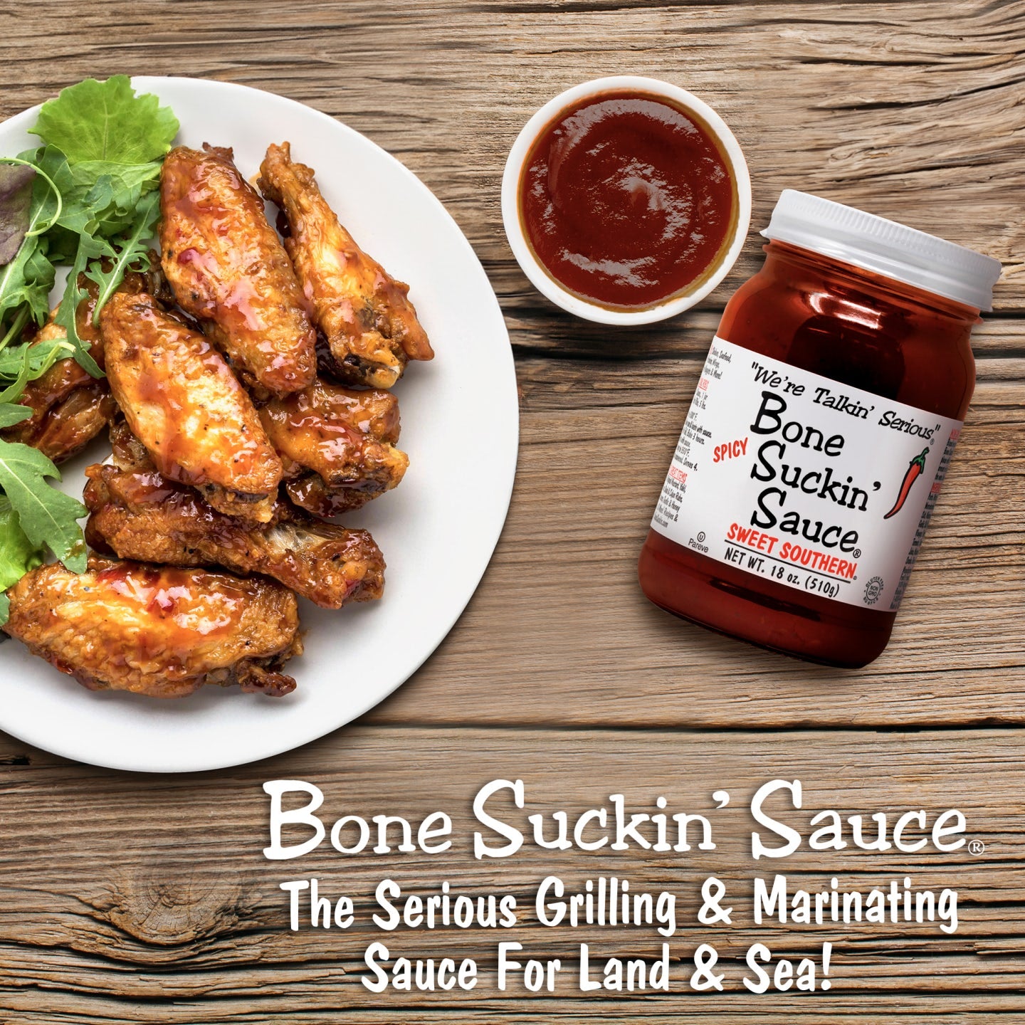 Bone Suckin' Sauce Sweet Southern Spicy BBQ Sauce - 18 oz in Glass Bottle, For Ribs, Chicken, Pork, Beef - Gluten-Free, Non-GMO, Kosher, Spicy Barbecue Sauce Sweetened with Cane Sugar & Molasses