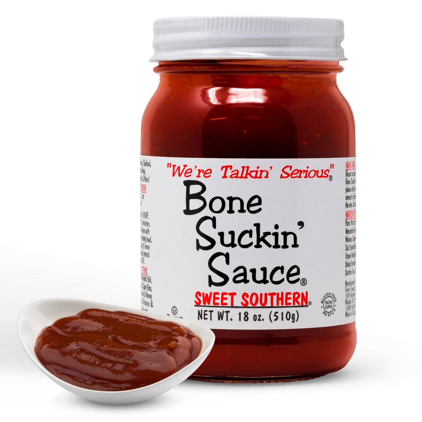 Bone Suckin Sauce Sweet Southern, 18 oz, Glass Jar Bone Suckin' Sauce is the small batch craft barbecue sauce that is 3rd party tested & verified, Made in the USA in glass bottles, beloved by the entire family for its delicuous taste and unmatched versatility. This exceptional sauce is Non-GMO, Gluten-Free, Kosher and has No High Fructose Corn Syrup, offering both health-consciousness and unparalleled taste and quality.