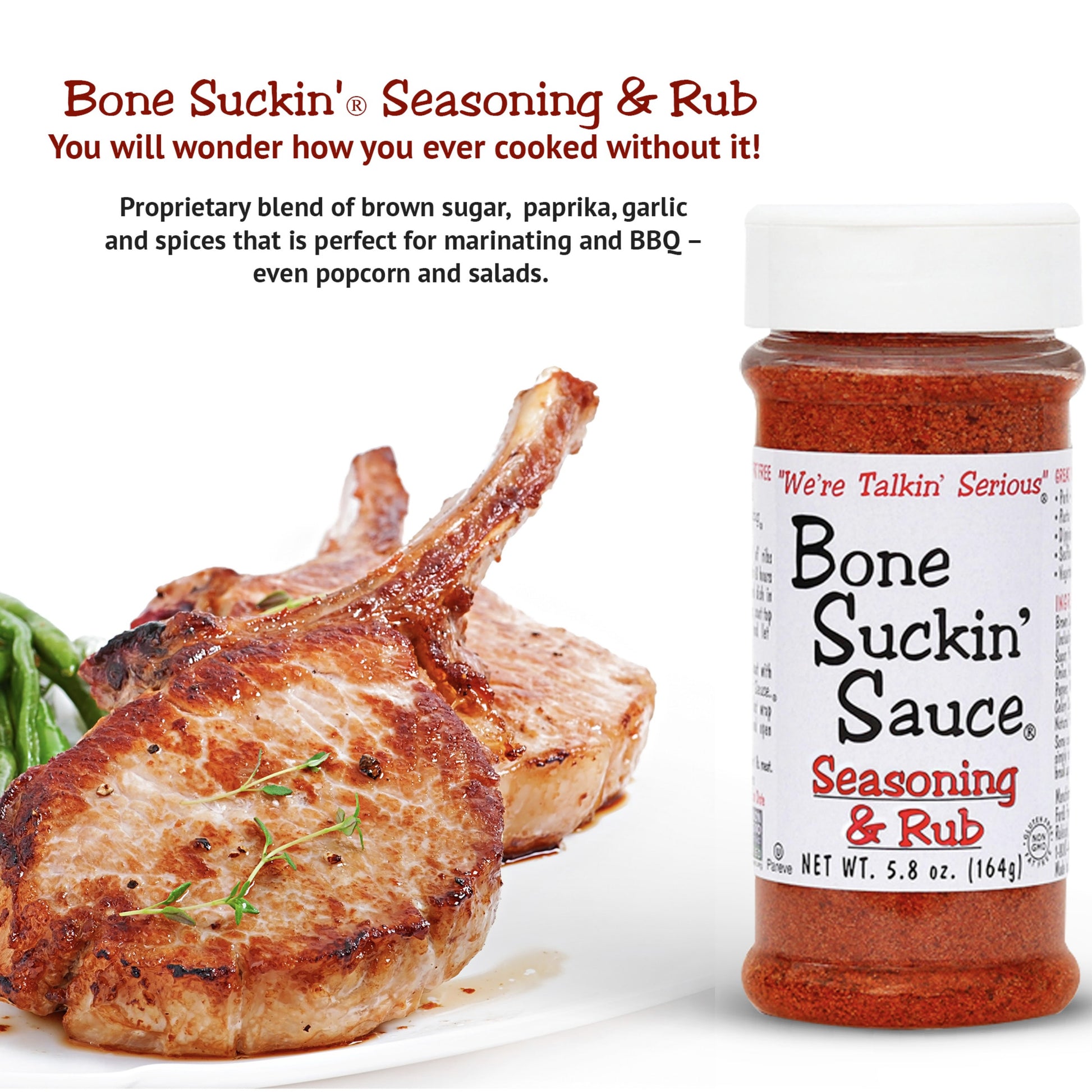 Bone Suckin' Seasoning & Rub, Original Blend, 5.8 Oz - Grilling Rubs, Dry Steak Rub, Great on Ribs, Pork, Beef, Chicken, Seafood, Pasta, Vegetables, Steaks - Gluten Free, Fat Free