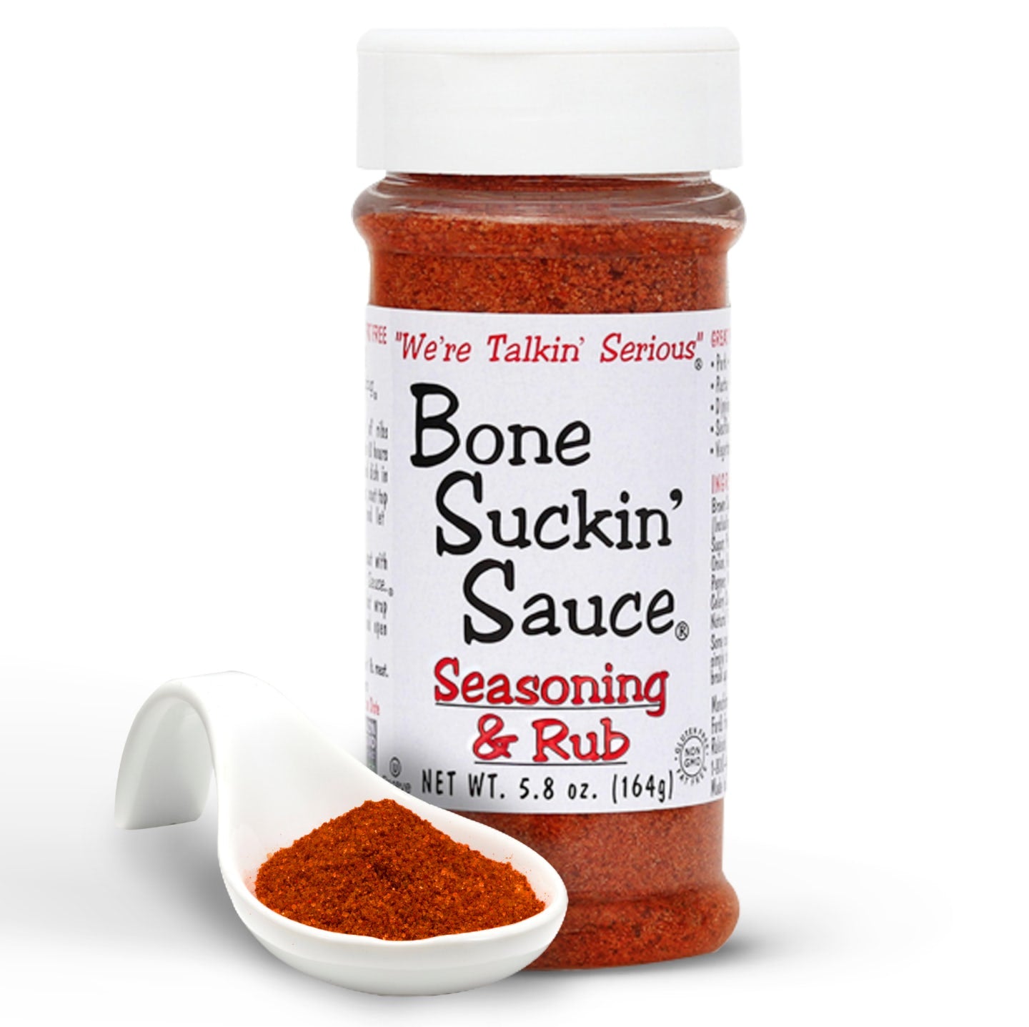 Bone Suckin'® Seasoning & Rub 5.8 oz. You will wonder how you ever lived without it! Bone Suckin'® Seasoning & Rub is a proprietary blend of brown sugar, paprika, garlic and spices that is perfect for marinating and BBQ – even popcorn and salad