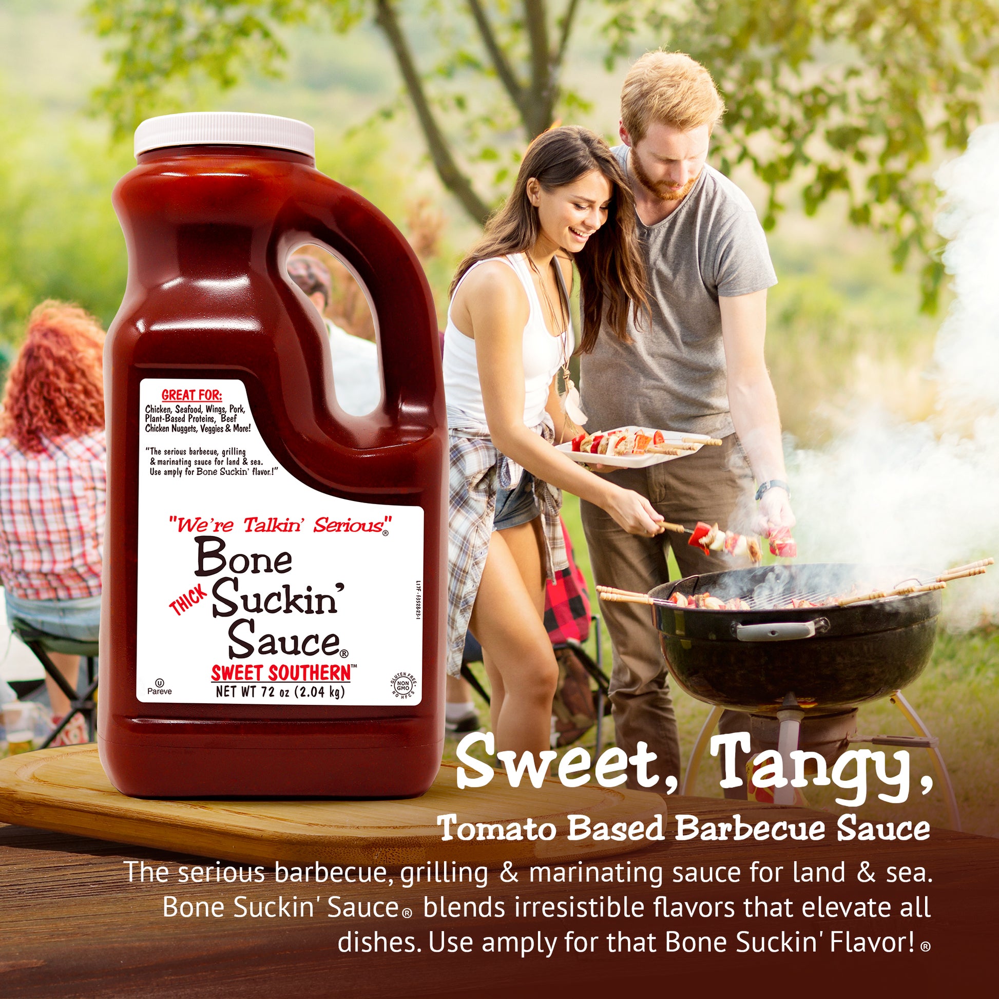 Bone Suckin' Sauce® Sweet Southern Thicker Style, 72 oz. NON GMO, Gluten Free, No High Fructose Corn Syrup, Kosher, Pareve, Dairy Free, 3rd Party Verified, Nut Free