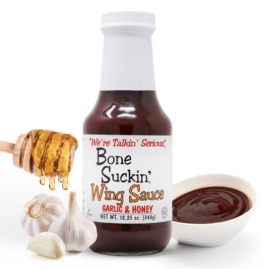 Bone Suckin' Sauce Garlic & Honey Wing Sauce 12.25oz Smell the aroma of garlic & enjoy the sweet taste of honey while your family devours the chicken wings! Bone Suckin'® Garlic & Honey Wing Sauce will quickly become your favorite!