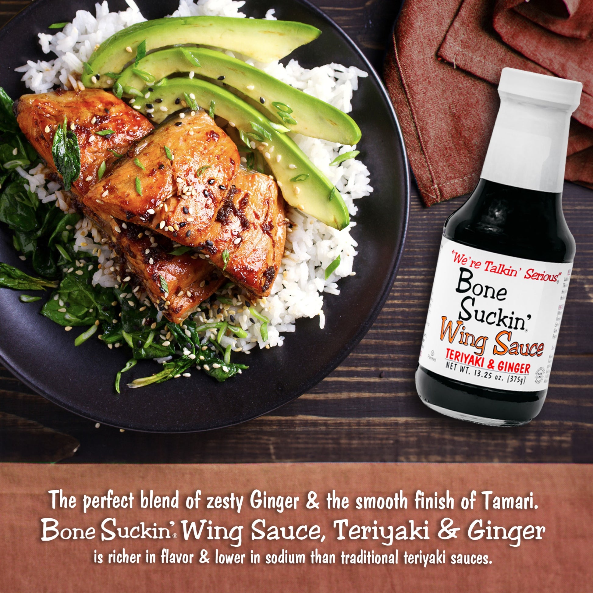 Bone Suckin'® Wing Sauce, Teriyaki & Ginger, 13.25 oz.