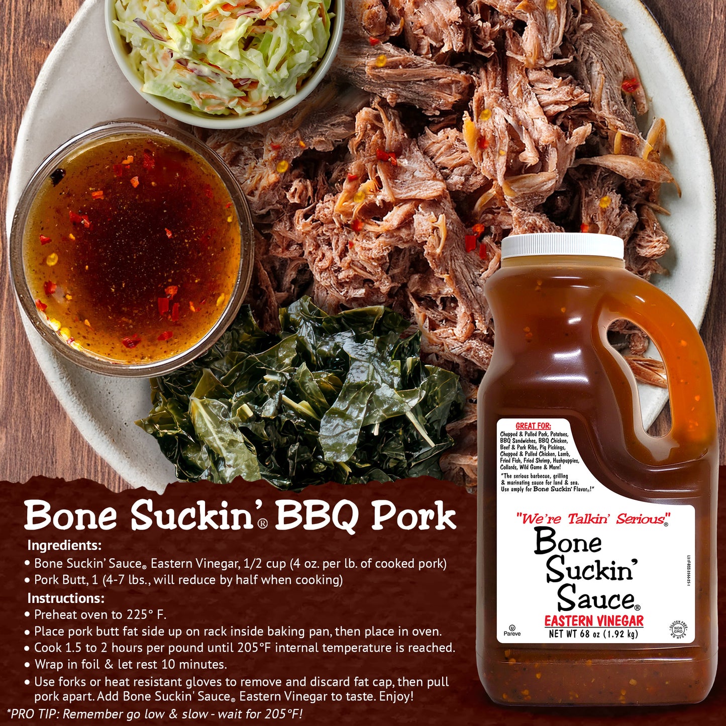 Bone Suckin' Sauce Eastern Vinegar 68 oz Jug - Bone Suckin' BBQ Pork Recipe