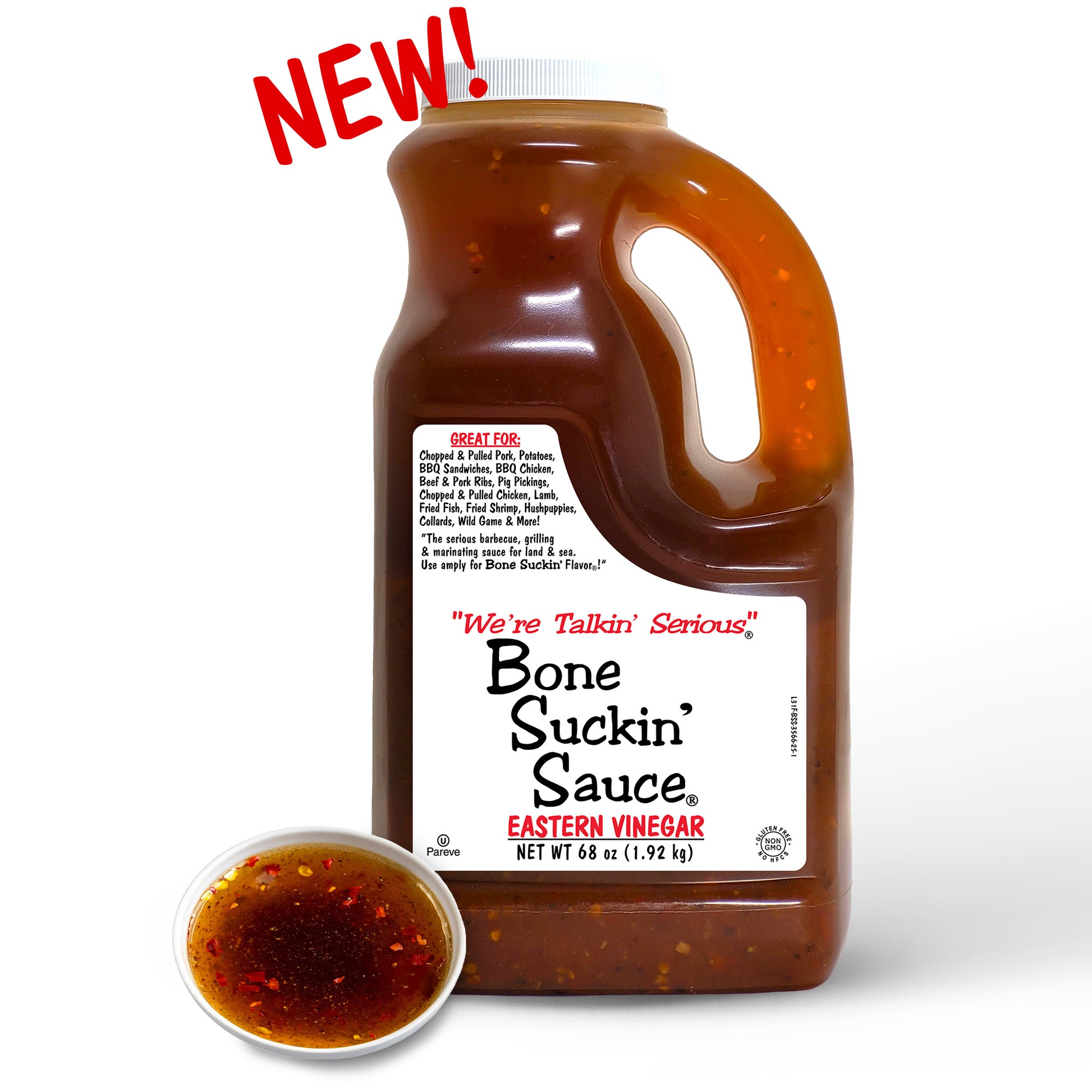 Bone Suckin' Sauce Eastern Vinegar 68 oz Jug with sauce cup - NEW!