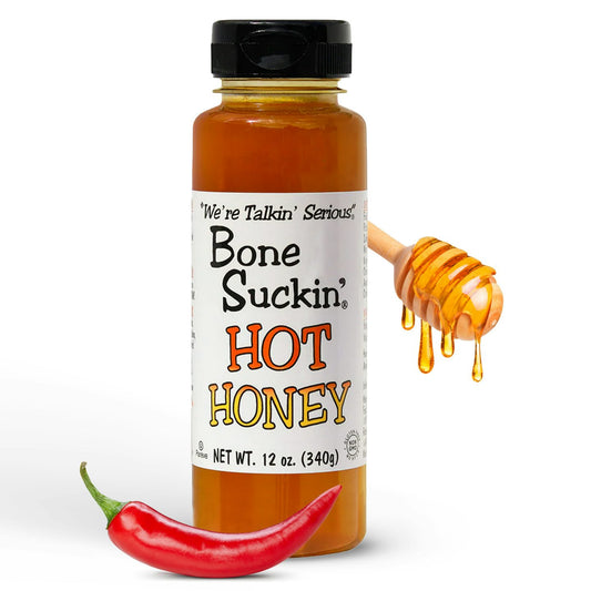 Bone Suckin'® Hot Honey, 12 oz. HIGH-QUALITY INGREDIENTS: Made with high-quality Non Gmo, Kosher, Pareve, Gluten Free, Dairy Free ingredients with No High Fructose Syrup: Bone Suckin' Hot Honey is crafted using the perfect blend of high quality honey, apple cider vinegar, and chili extract, ensuring a delicious sweet, hot & flavorful experience that is great for the whole family!