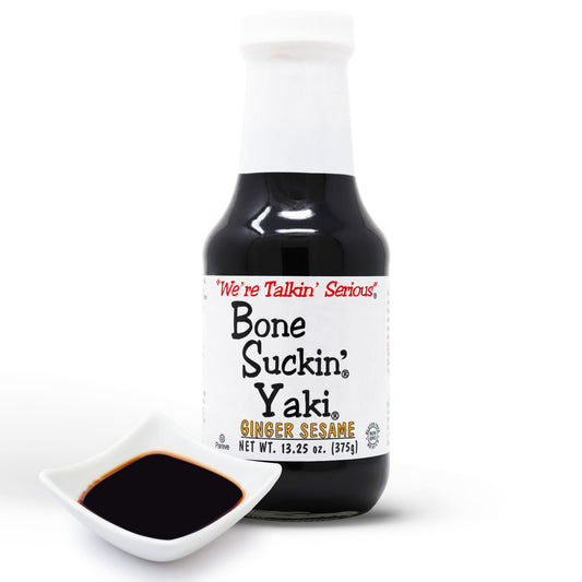 Bone Suckin'® Yaki®, Ginger Sesame, 13.25 oz. The perfect blend of Zesty ginger, the nutty taste of sesame & the smooth finish of tamari, adds an unforgettable flavor to any dish.