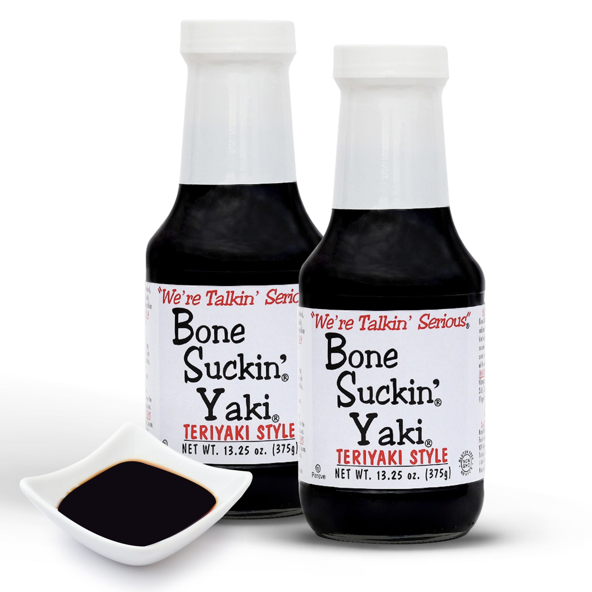 Bone Suckin' Yaki Teriyaki Style - 13.25 oz in Glass Bottle. For Pork Tenderloin, Salmon, Thin Cut Steaks, Stir Fry - Made w/ Tamari Soy Sauce, Balsamic Vinegar & Olive Oil. Gluten Free, Non-Gmo, Kosher . 2 pack