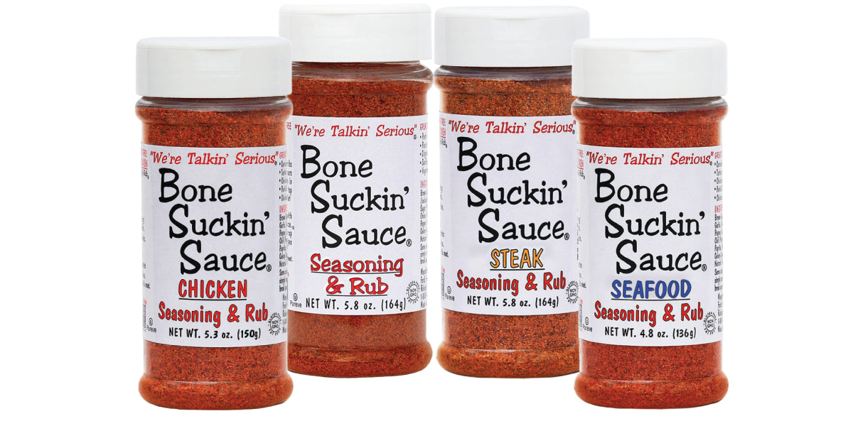 Bone Suckin' Sauce Seasoning and Rub-Variety 4 Pack- Original, Steak, Seafood and Chicken-Great for Grilling, Smoking and More-Perfect Gift for any Occasion