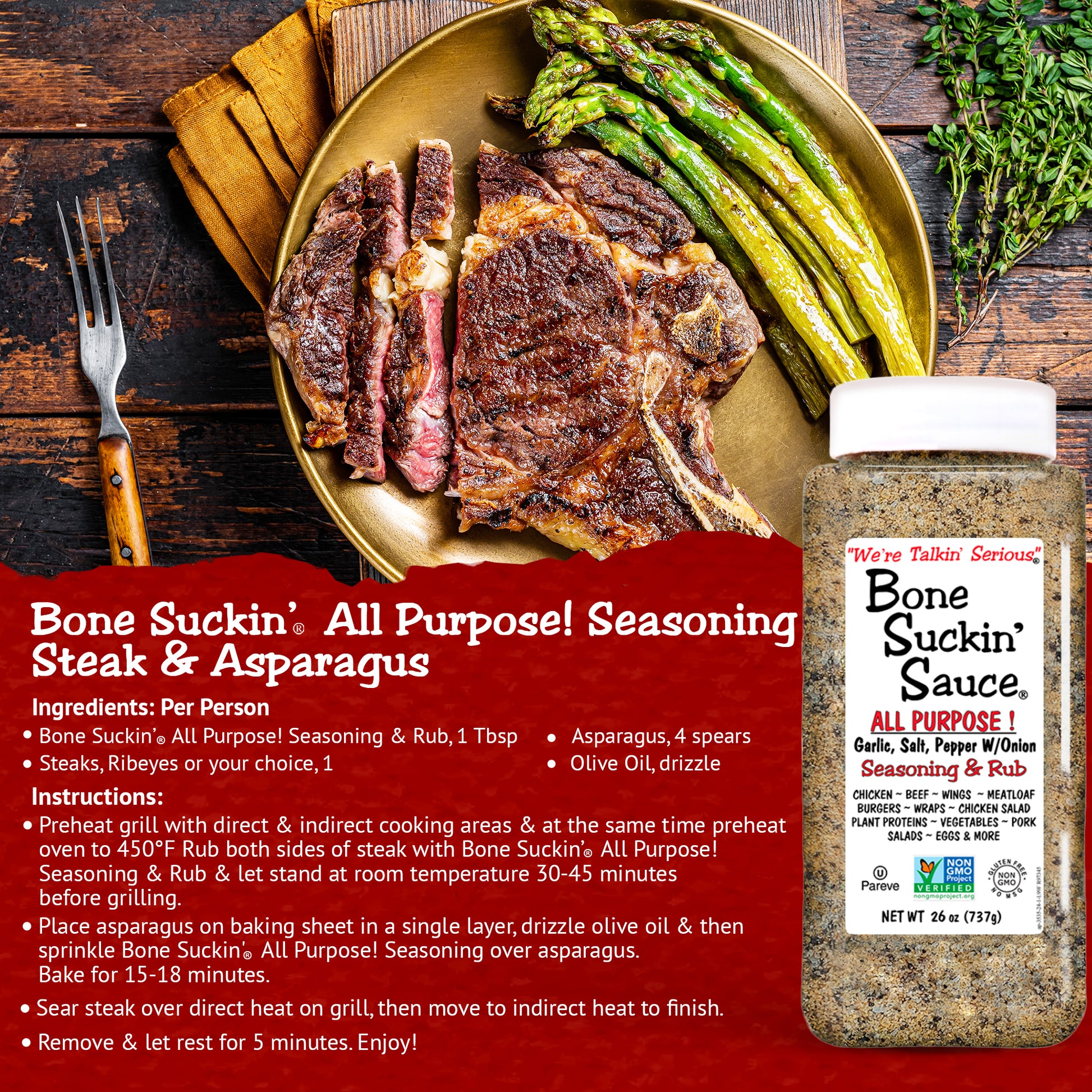 Bone Suckin' All Purpose! Seasoning Steak & Asparagus Recipe.