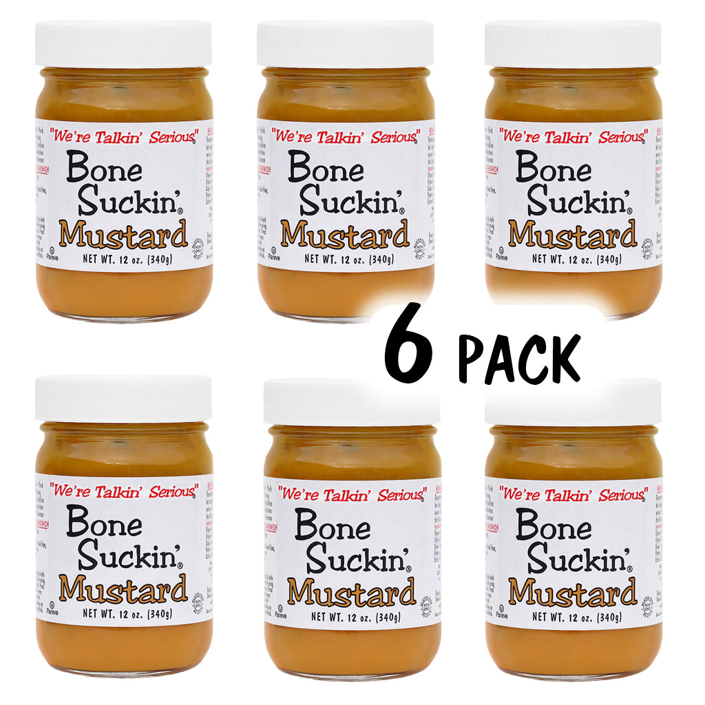 Bone Suckin'® Salmon Mustard Sauce - Bone Suckin' Mustard, 12 oz in Glass Bottle - Gourmet Mustard, Sweet & Tangy With Creamy Texture, Gluten-Free, Non-GMO, No HFCS, Kosher, Perfect for Hot Dogs, Brats, Sandwiches, Cheese, Seafood, 6 jars