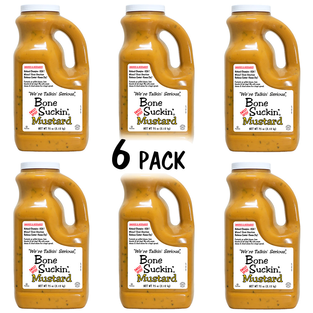 6 pack of Bone Suckin' Sweet Spicy Mustard 75 oz. Jug