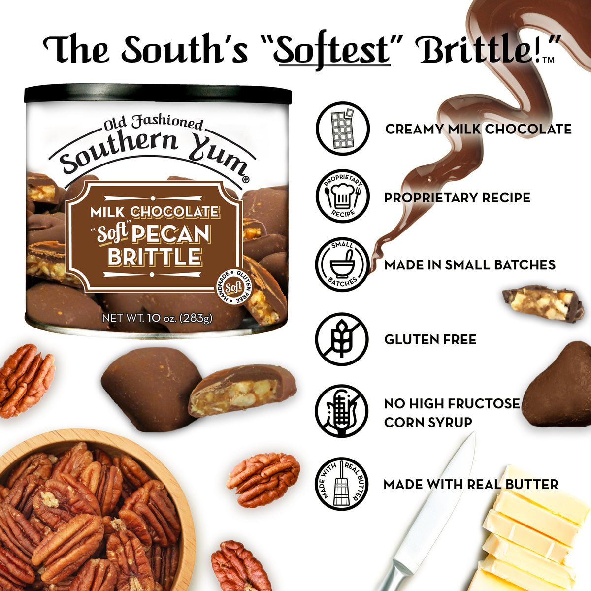 Southern Yum® Pecan Brittle, Milk Chocolate, 10 oz.