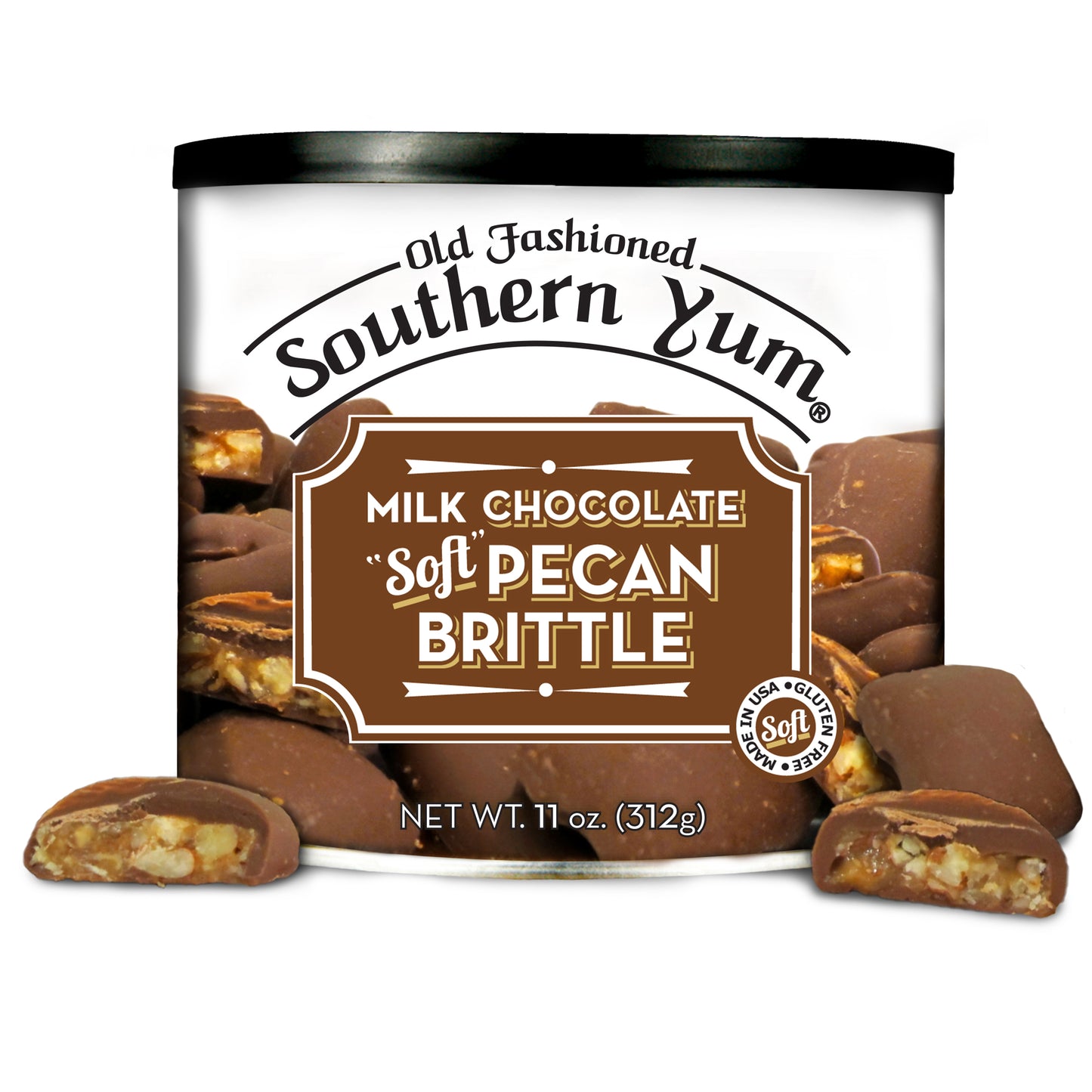 Southern Yum® Pecan Brittle, Milk Chocolate, 11 oz. Chocolate Pecan Pie without the Crust! Handmade in Small Batches with NC Pecans.