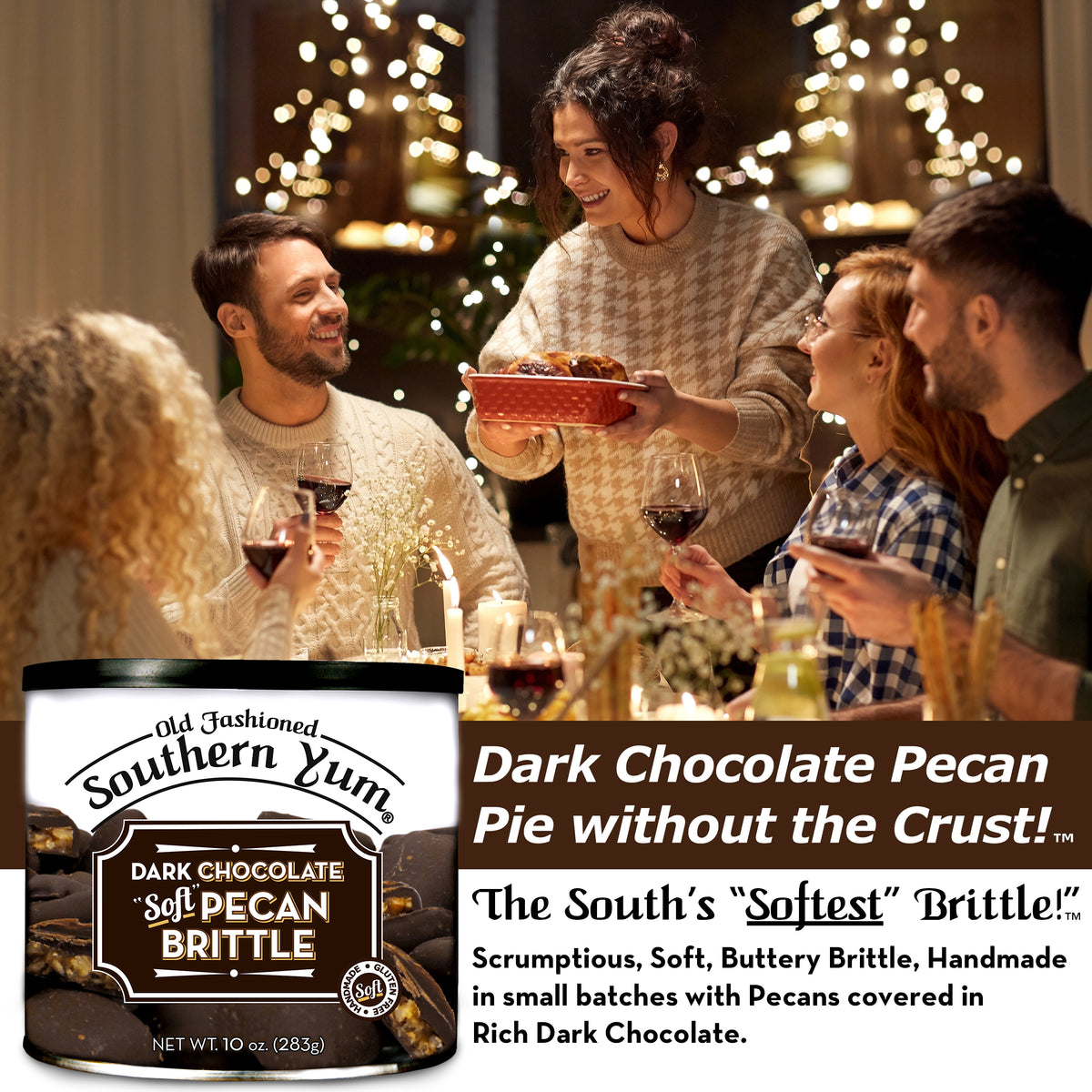 Southern Yum® Pecan Brittle, Dark Chocolate, 10 oz. Tin