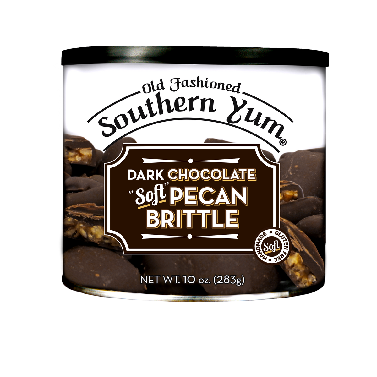 Southern Yum® Pecan Brittle, Dark Chocolate, 10 oz. Tin