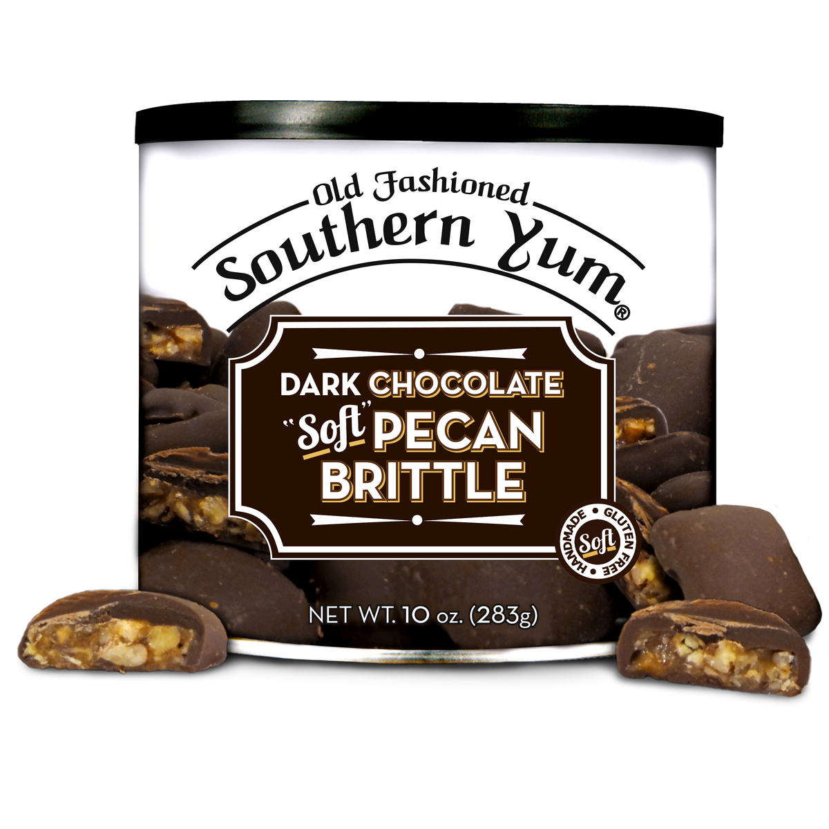 Southern Yum® Pecan Brittle, Dark Chocolate, 10 oz. Tin