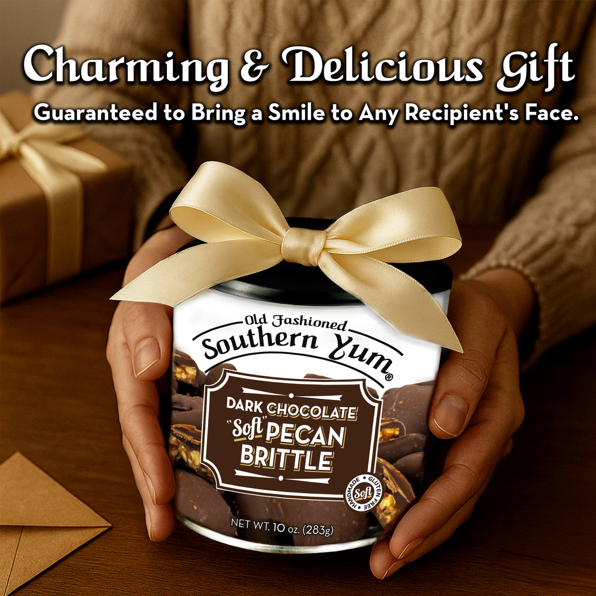 Southern Yum® Pecan Brittle, Dark Chocolate, 10 oz. Tin