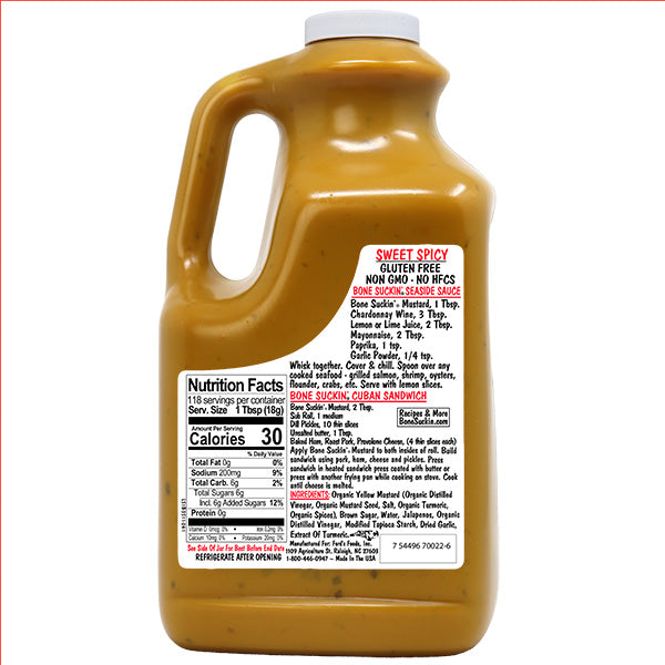 Bone Suckin' Sweet Spicy Mustard, 75 oz - Gourmet Jalapeno Mustard, Sweet Spicy, Creamy & Tangy, Gluten-Free, Non-GMO, Kosher, Perfect for Hot Dogs, Brats, Sandwiches, Cheese, Seafood.