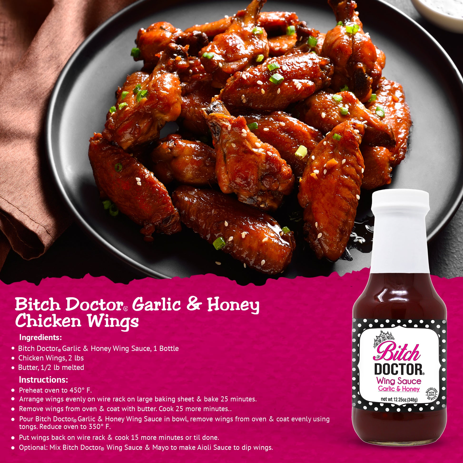 Bitch Doctor Garlic & Honey Chicken Wings Recipe