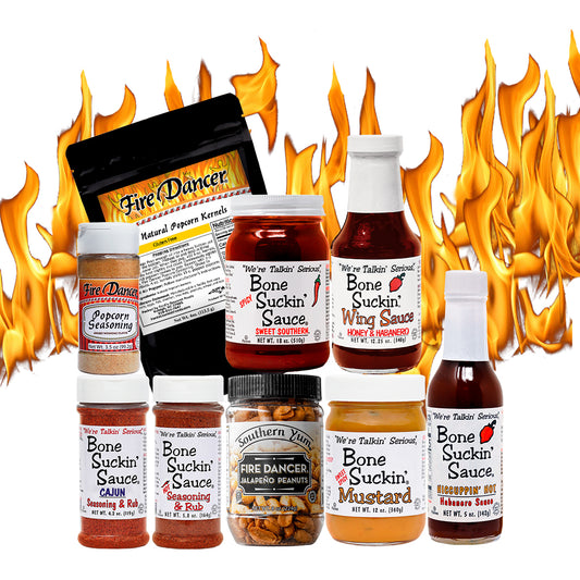 Bone Suckin'® Hot Box is an irresistible combination of heat and spice! The Bone Suckin'® Hot Box is the perfect gift for that hot-tongued friend or family member. Send one to your favorite spice lover, or save it for yourself and warm everyone from the inside with your cooking!