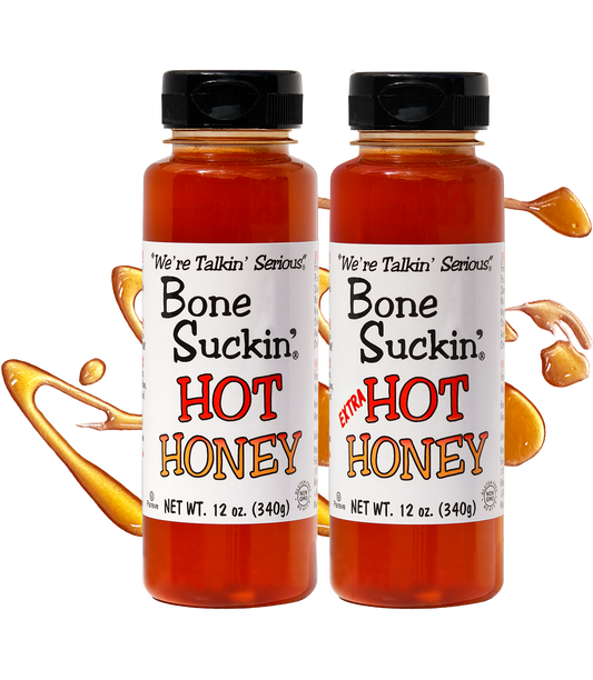 Bone Suckin' Hot Honey & Extra Hot Honey,PURE GOODNESS, NO COMPROMISES, 12 oz, 2 Pack