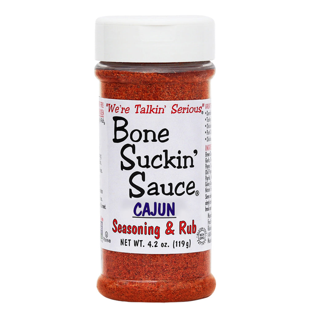 Bone Suckin'® Cajun Seasoning & Rub, 4.2 oz. Add a touch of Southern flair to your dishes with this aromatic blend of spices, perfect for seafood, chicken, and vegetables.